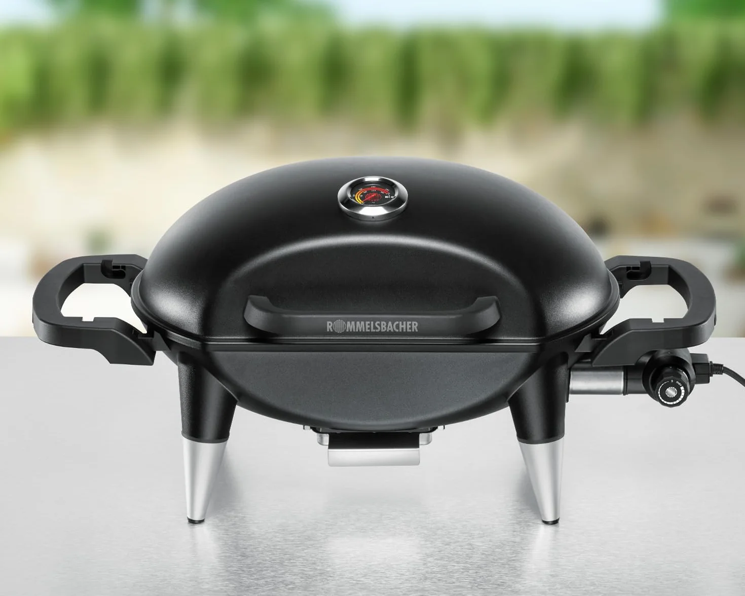ROMMELSBACHER Barbecue BBQ 4000, 2-częściowy ruszt do grillowania z żeliwa, pokrywa na zawiasach ze wskaźnikiem temperatury, temperatury do 300°C, bezstopniowa regulacja, możliwość rozszerzenia o