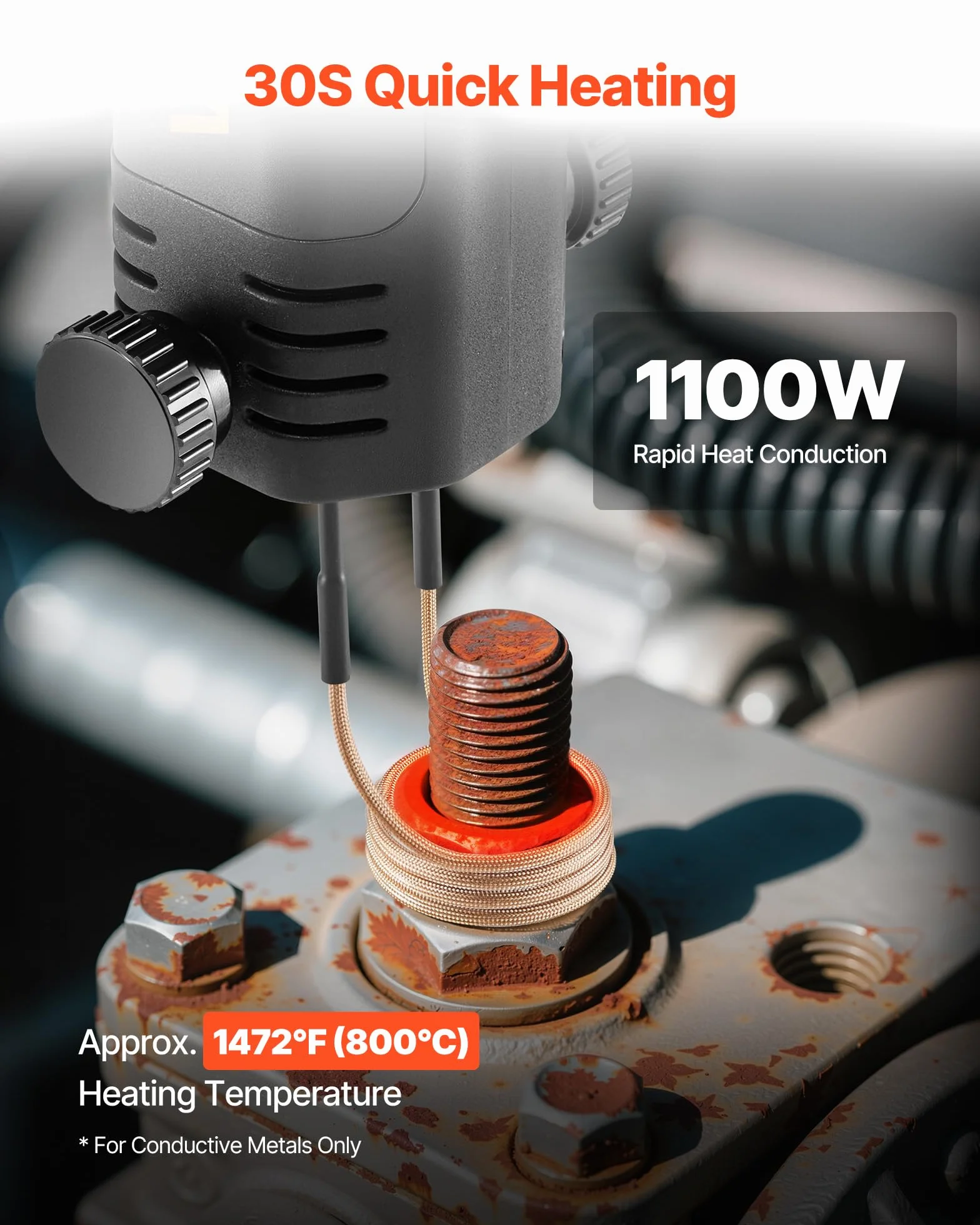 VEVOR Nagrzewnica indukcyjna do usuwania śrub, 1100 W, magnetyczny zestaw grzejników indukcyjnych, grzejnik do usuwania zardzewiałych śrub, narzędzia naprawcze do warsztatu samochodowego z 3 cewkami