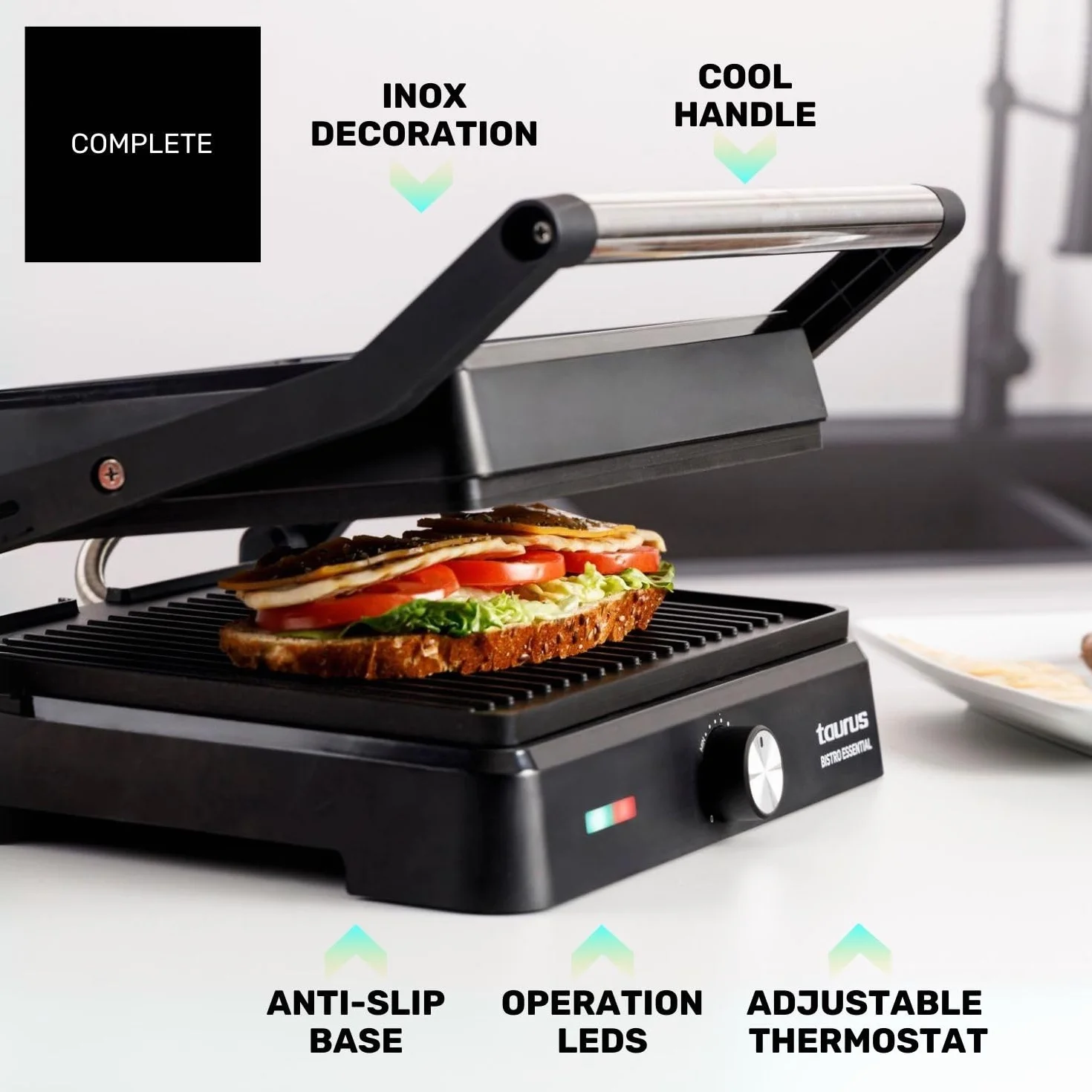 Taurus Grill i żelazko 2 w 1 2600 W Nieprzywierające płyty 29 x 23 cm Regulacja wysokości i przysłony 180°