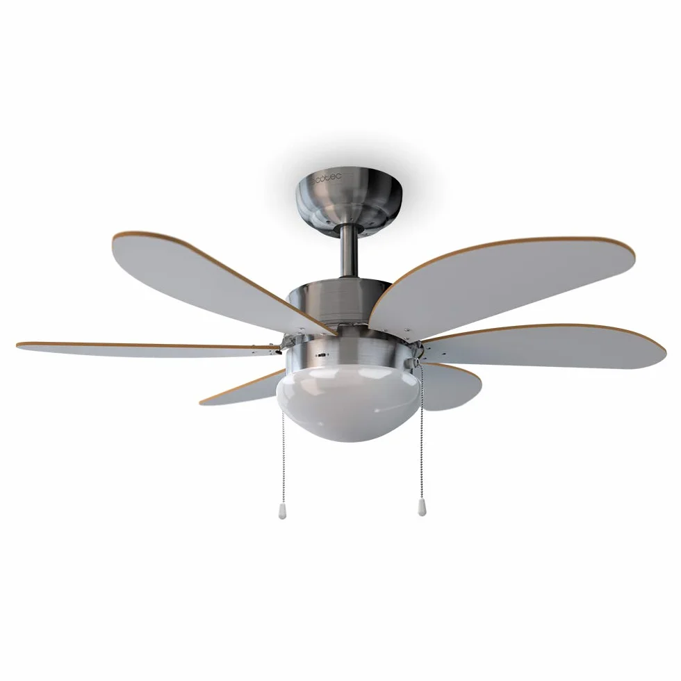 Cecotec Wentylator sufitowy EnergySilence Aero 350, 50 W, 81 cm, 6 łopatek, 3 prędkości, funkcja zimowa, biały/drewno