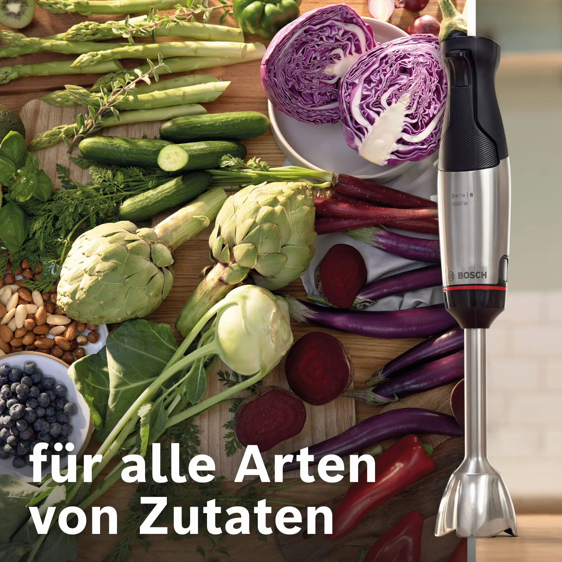 Bosch Blender Ręczny ErgoMaster Serie 6 MSM6M673, 1000 W, 4 Ostrza ze Stali Nierdzewnej, Wygodne sterowanie, Rozdrabniacz, Końcówka do Puree, Trzepaczka, Czarny/Srebrny
