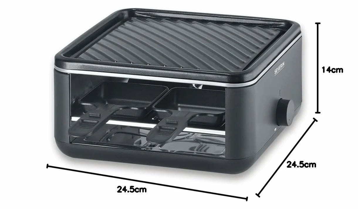 SEVERIN Raclette Grill 800 W z 4 Patelniami, Powłoka Nieprzywierająca, Czarny RG 2360