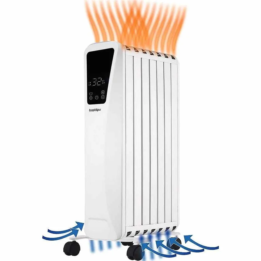 Bastilipo Fenix 2-1500 - Grzejnik olejowy - moc 1500W - Ekran dotykowy LED - 3 poziomy mocy - Efekt kominka - 7 elementów, Biały