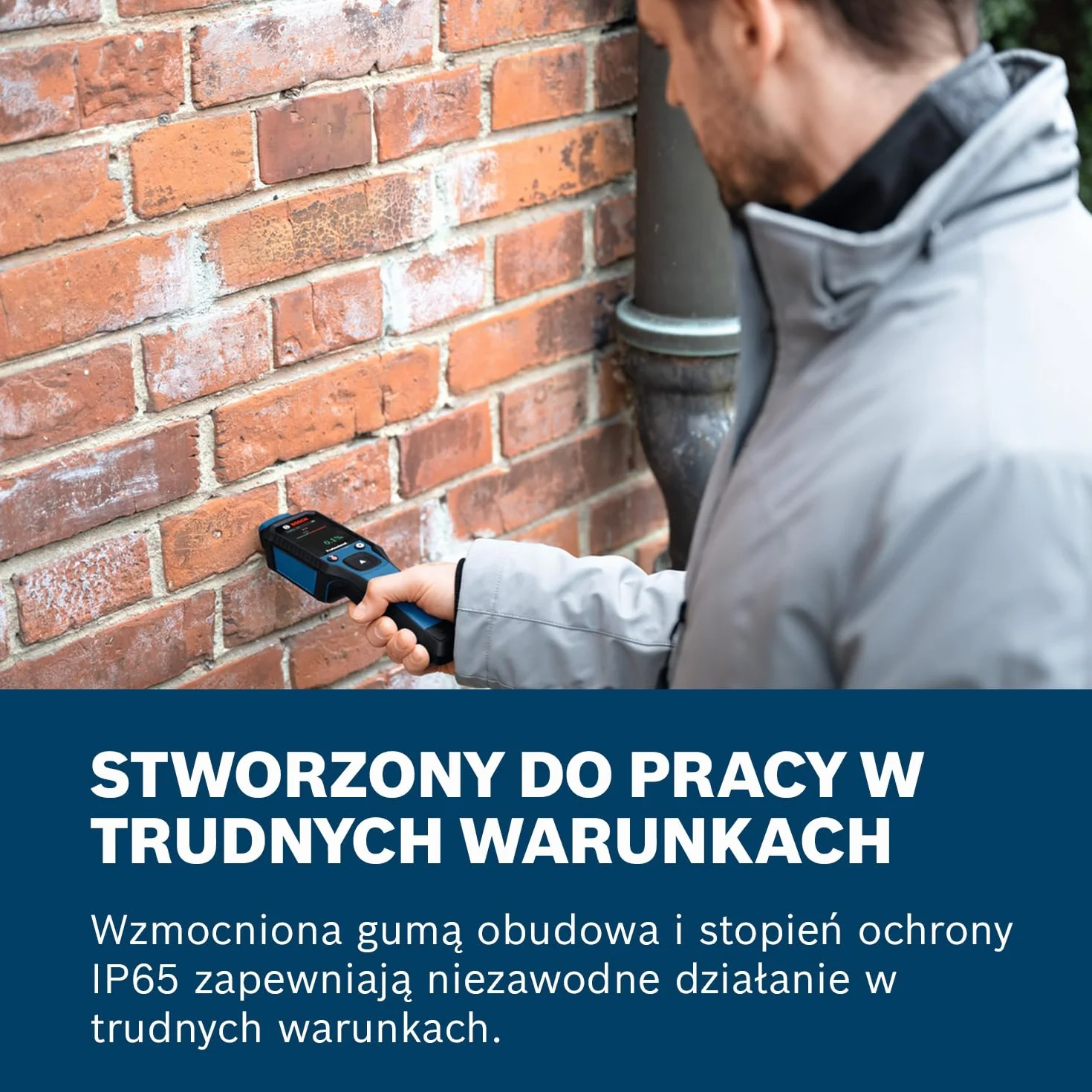 Bosch Professional Wilgotnościomierz GMP 2-15 z pinami (mierzy 37 rodzajów drewna i 10 rodzajów materiałów budowlanych, zintegrowany termohigrometr, stopień ochrony IP65, 2 baterie AA, pokrowiec)