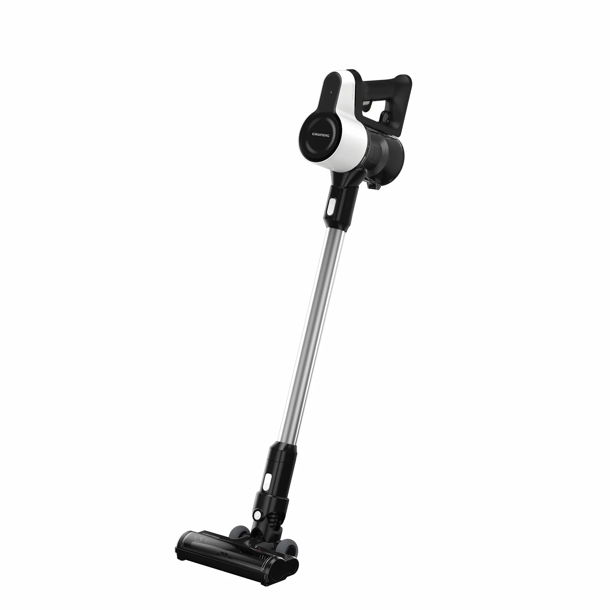 GRUNDIG VCP 4130 odkurzacz akumulatorowy 2 w 1, 2 poziomy siły ssania, silnik 110 W, akumulator litowo-jonowy 21, 6 V, pojemność 550 ml, czas pracy do 45 minut, 80 decybeli, biały/czarny