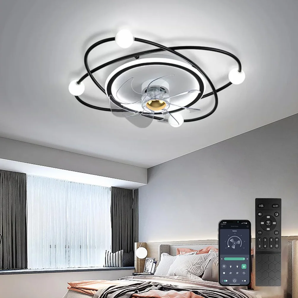 Nowoczesny wentylator sufitowy z oświetleniem, 58 cm ściemnialne światło sufitowe LED z wentylatorem, 42W Timer Wentylator sufitowy z lampą do salonu Sypialnia jadalnia(Czarny)