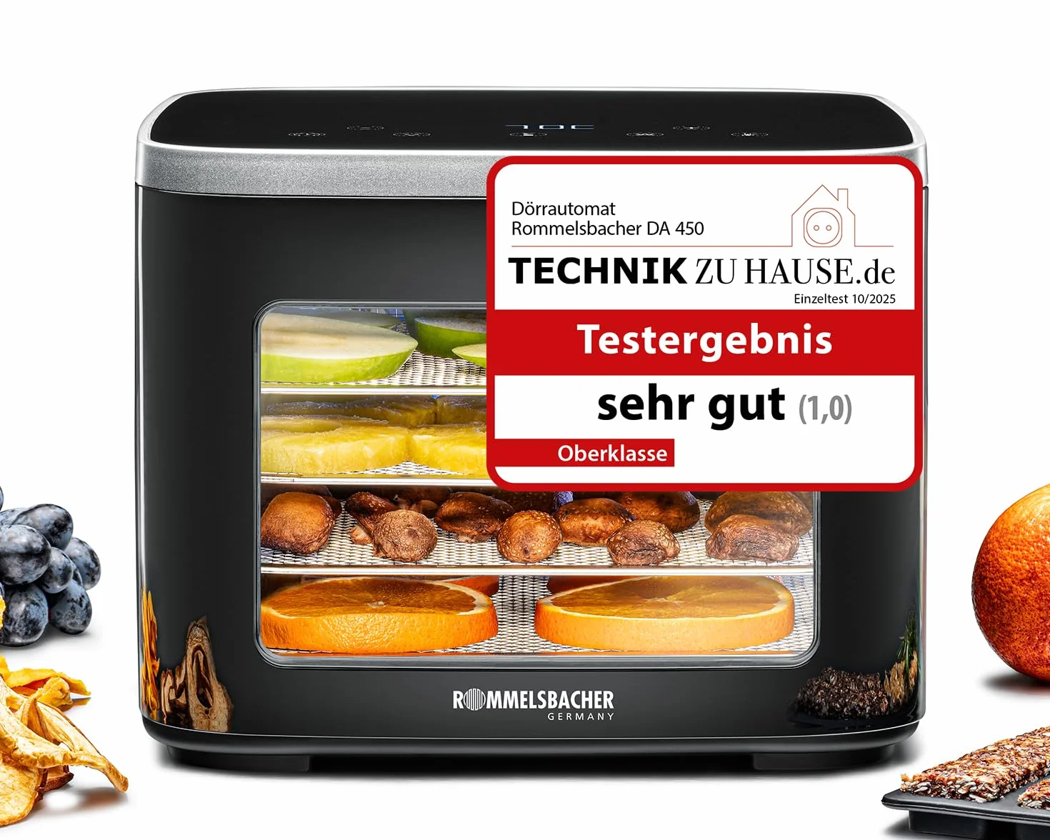 ROMMELSBACHER DA 450 suszarka do włosów 0,2 m² stal nierdzewna 5 tac LCD timer 99