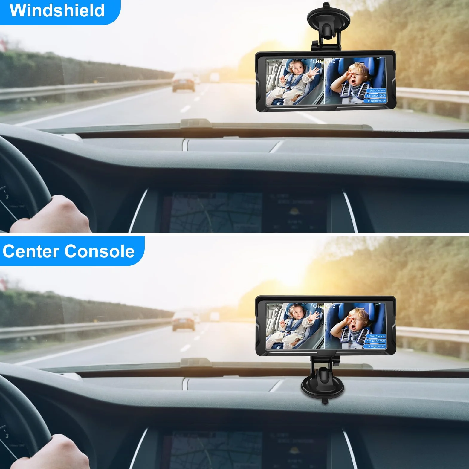 Kamera do fotelika dziecięcego 2-Kids 6,8 cala 1080P z szerokim kątem widzenia 150° i noktowizją IR