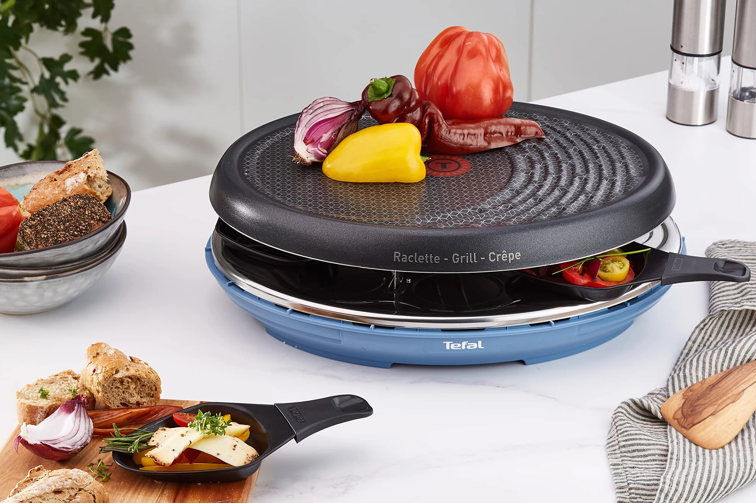 Tefal Raclette Colormania 3 w 1 Urządzenie do Raclette 1050 W, 8 Miseczek, Niebieska Stal