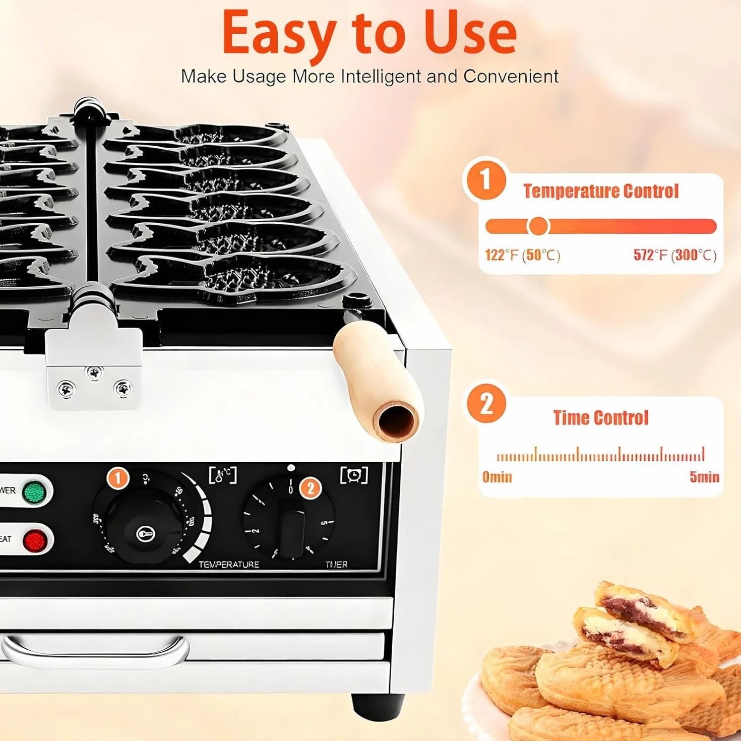 Komercyjna Gofrownica Taiyaki Stal Nierdzewna 3000W