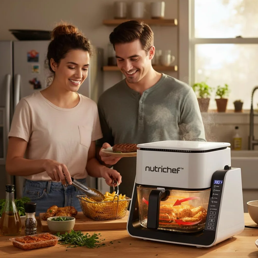 NutriChef Frytkownica Powietrzna i Grill 4 QT, 7 Trybów, Przezroczysta Misa