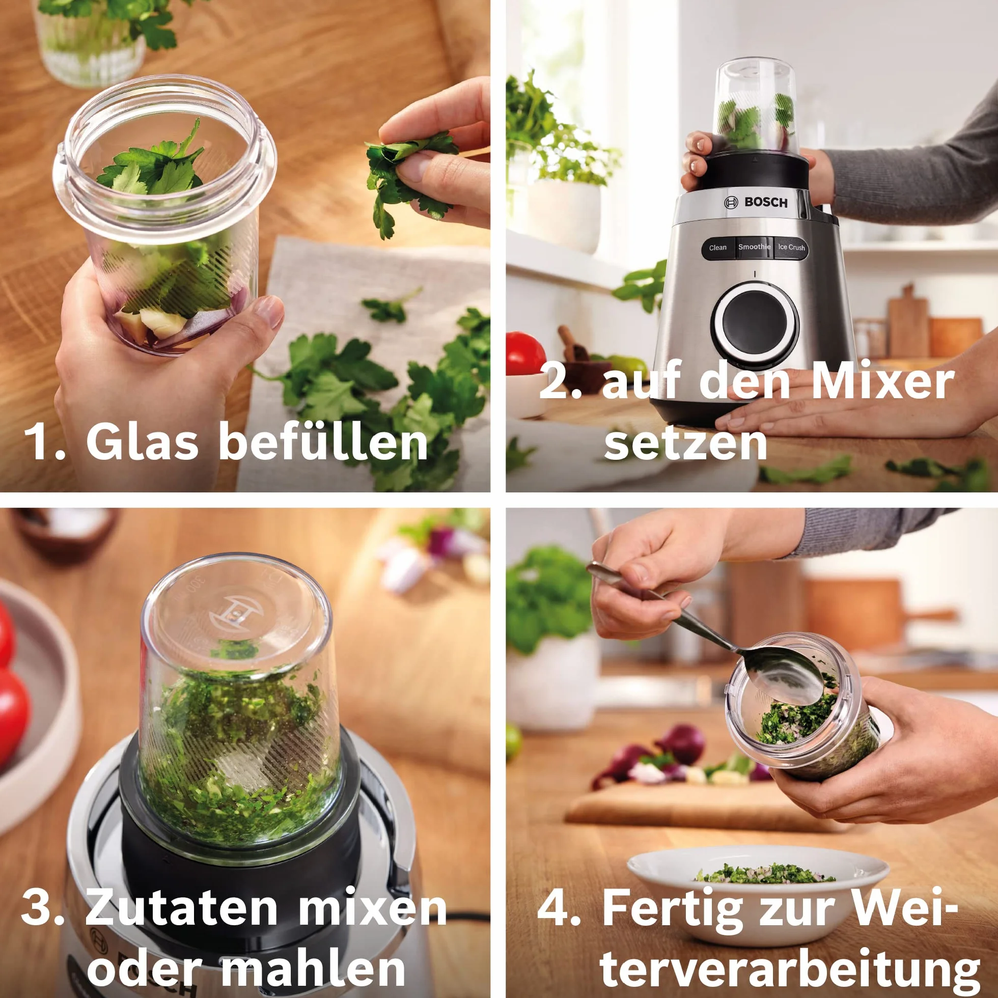 Bosch Mikser stojący VitaPower seria 4 MMB6177S, 1,5 l ThermoSafe szklany pojemnik, 30 000 obr/min, stal nierdzewna