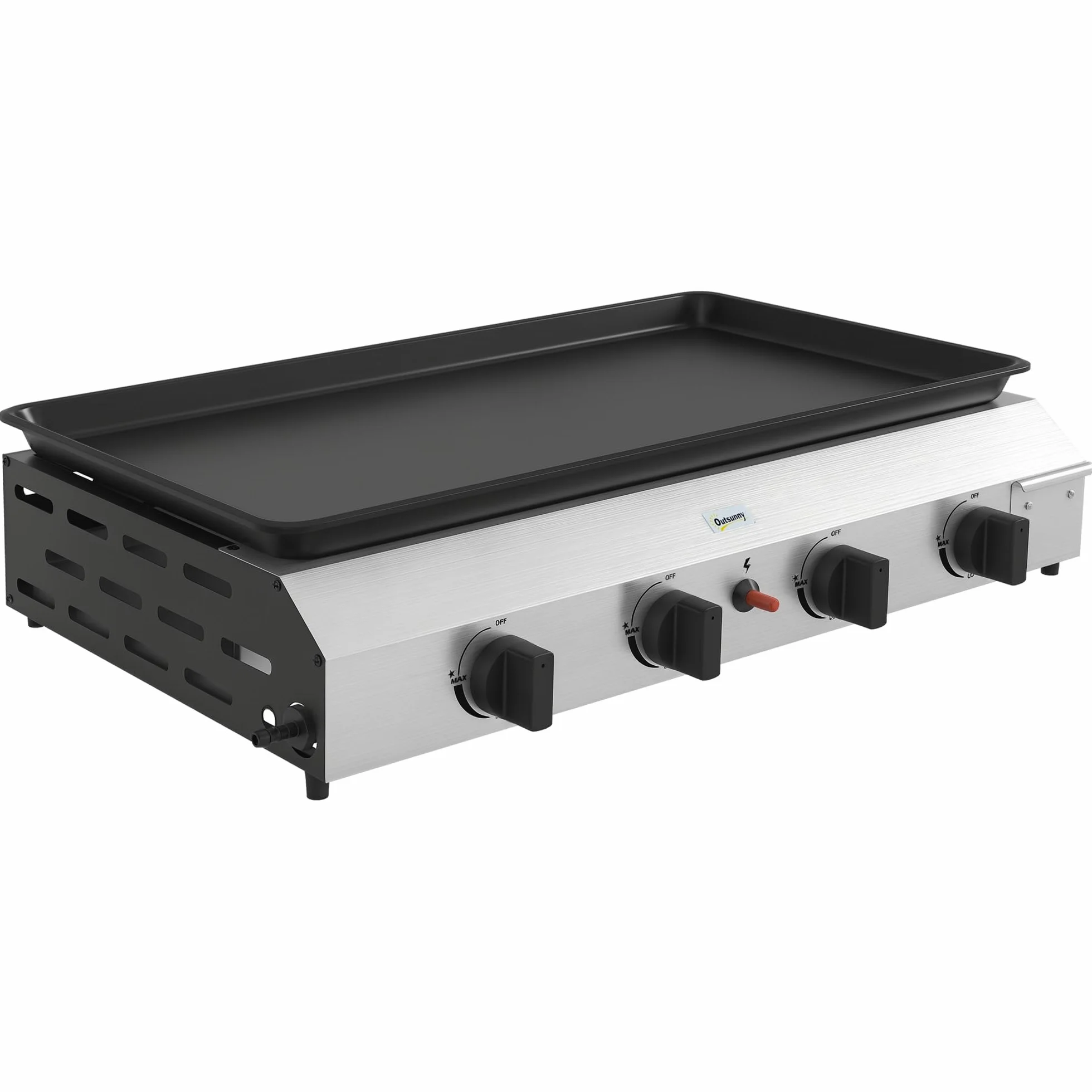 Outsunny Plancha gazowa ze stali nierdzewnej 4 palniki 9,6 kW nieprzywierająca 73x34 cm przenośna