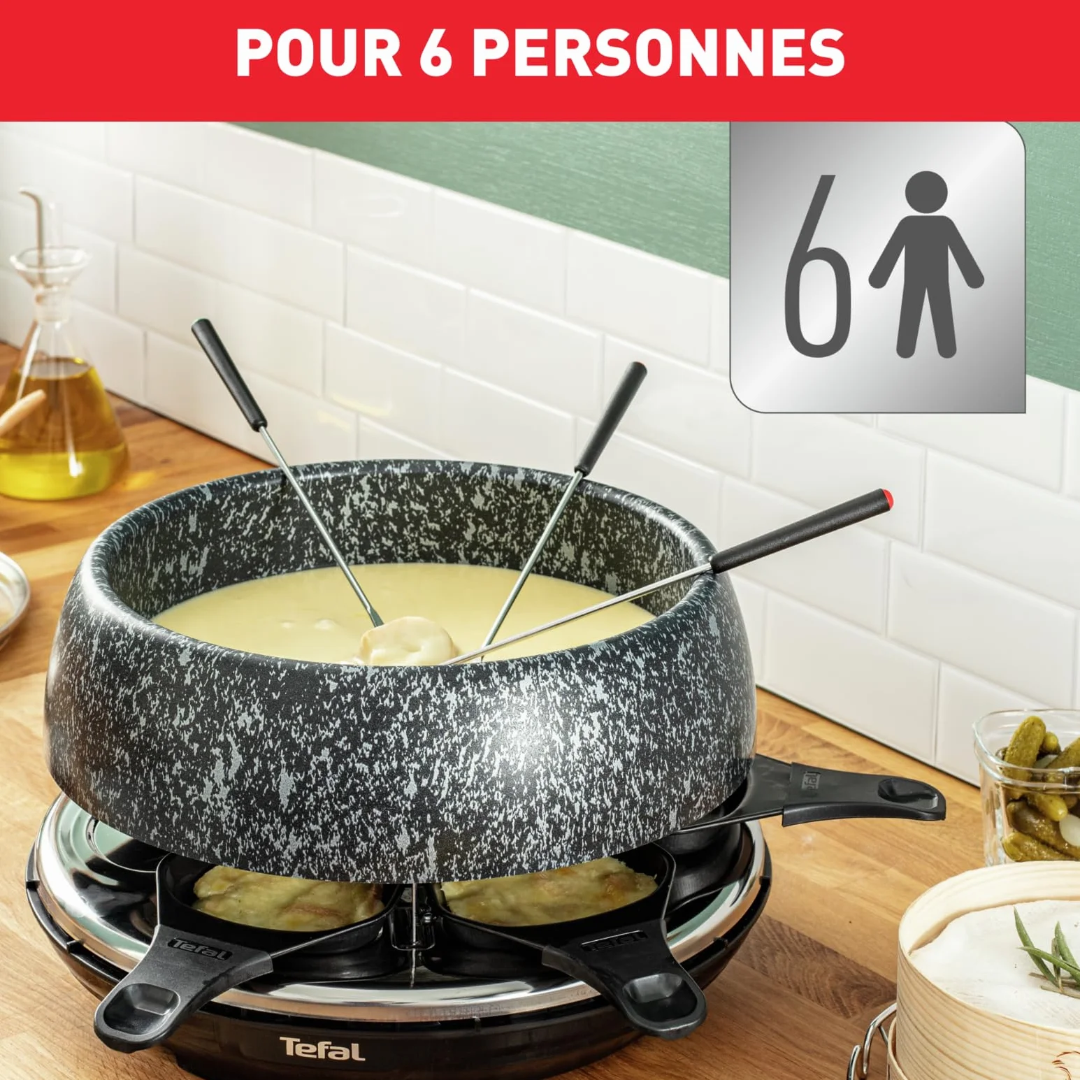 Tefal Raclette & Fondue Cheese'n Co RE12C8 elektryczny grill raclette z fondue dla 6 osób 6 patelni