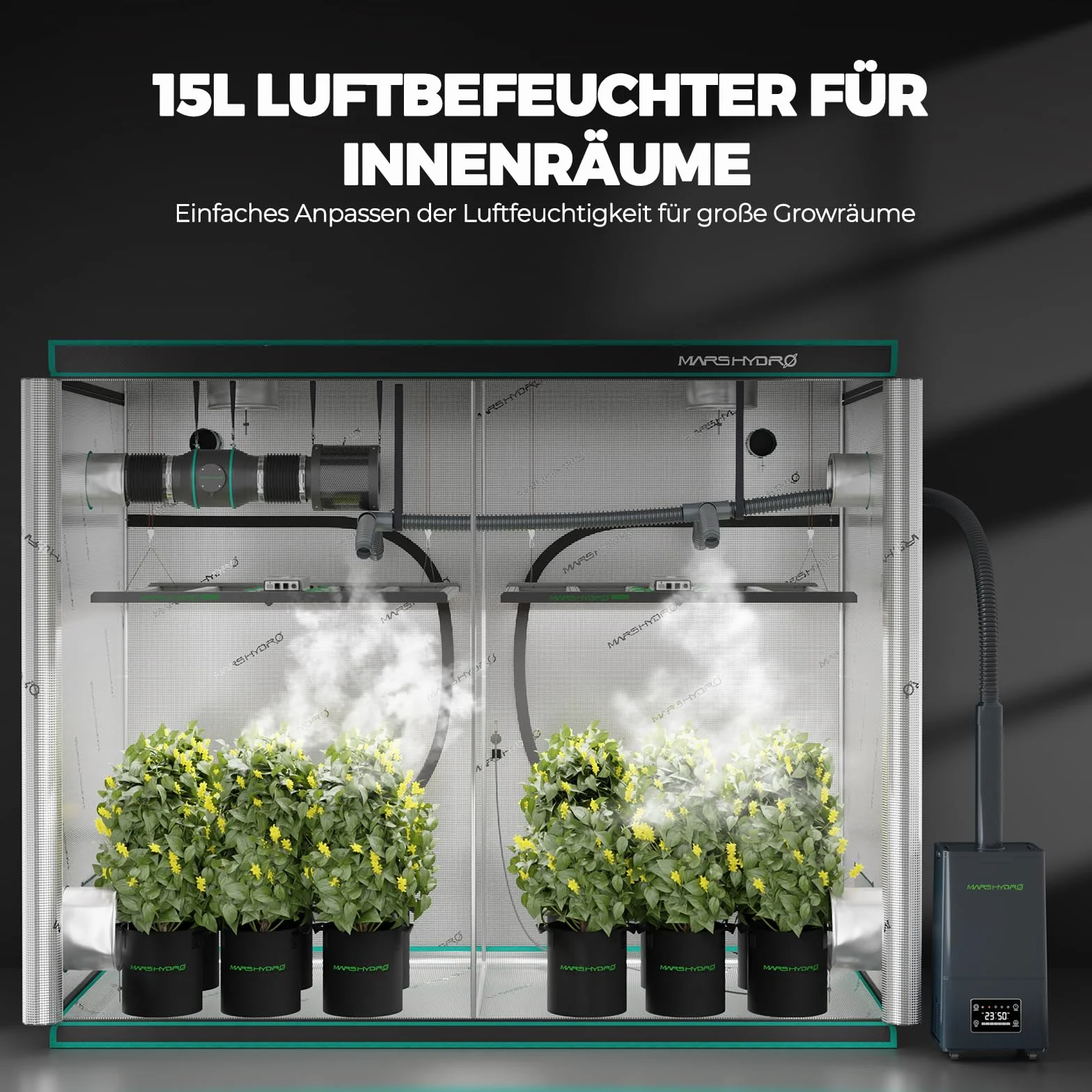 MARS HYDRO Top-Fill ultradźwiękowy nawilżacz powietrza 15 l, z regulacją wilgotności powietrza, funkcją timera i cichą pracą, do sadzenia w pomieszczeniach, sypialni