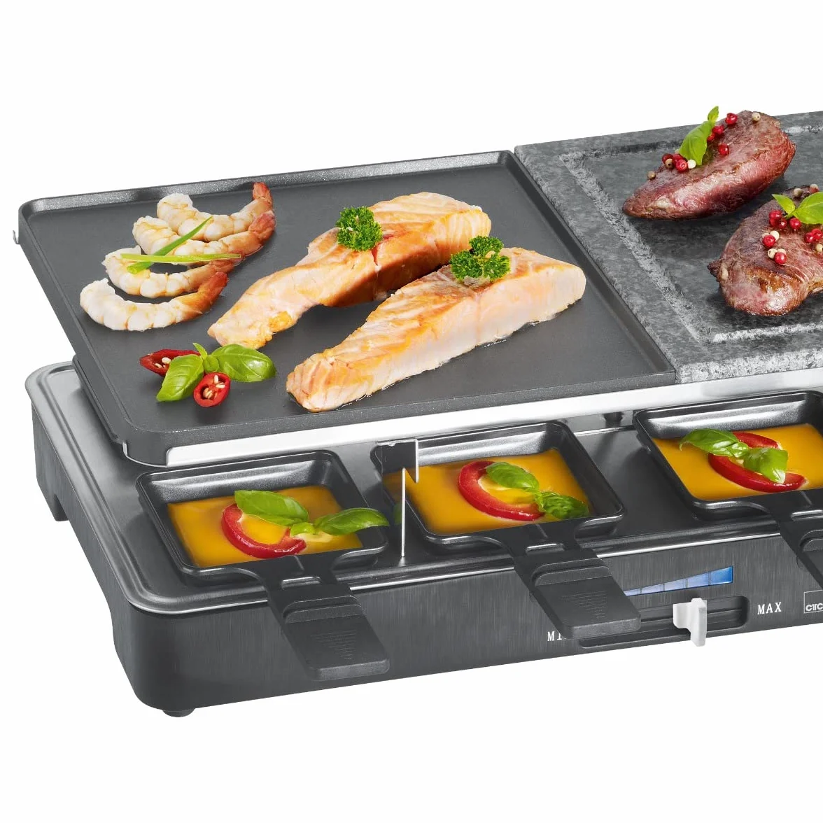 Clatronic RG 3518 Grill Raclette z Gorącym Kamieniem, Dwustronna Płyta, Czarny