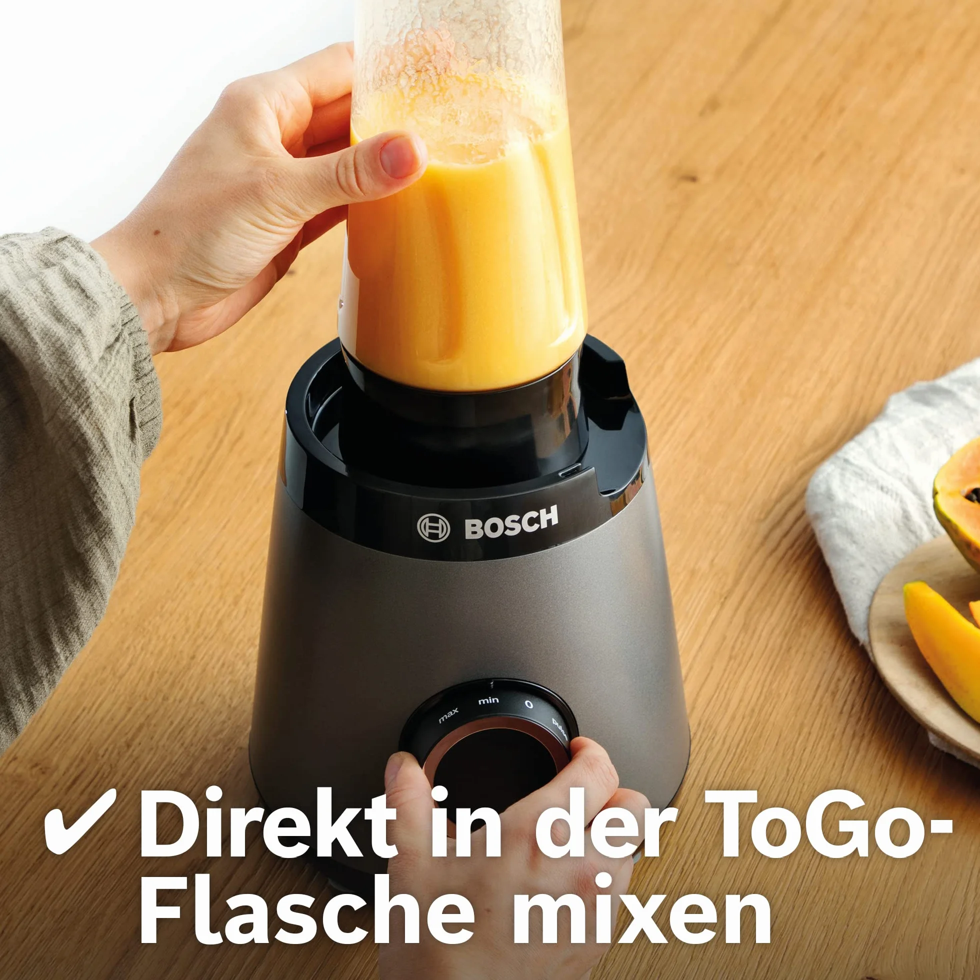 Bosch Mikser stojący VitaPower seria 4 MMB6177S, 1,5 l ThermoSafe szklany pojemnik, 30 000 obr/min, stal nierdzewna