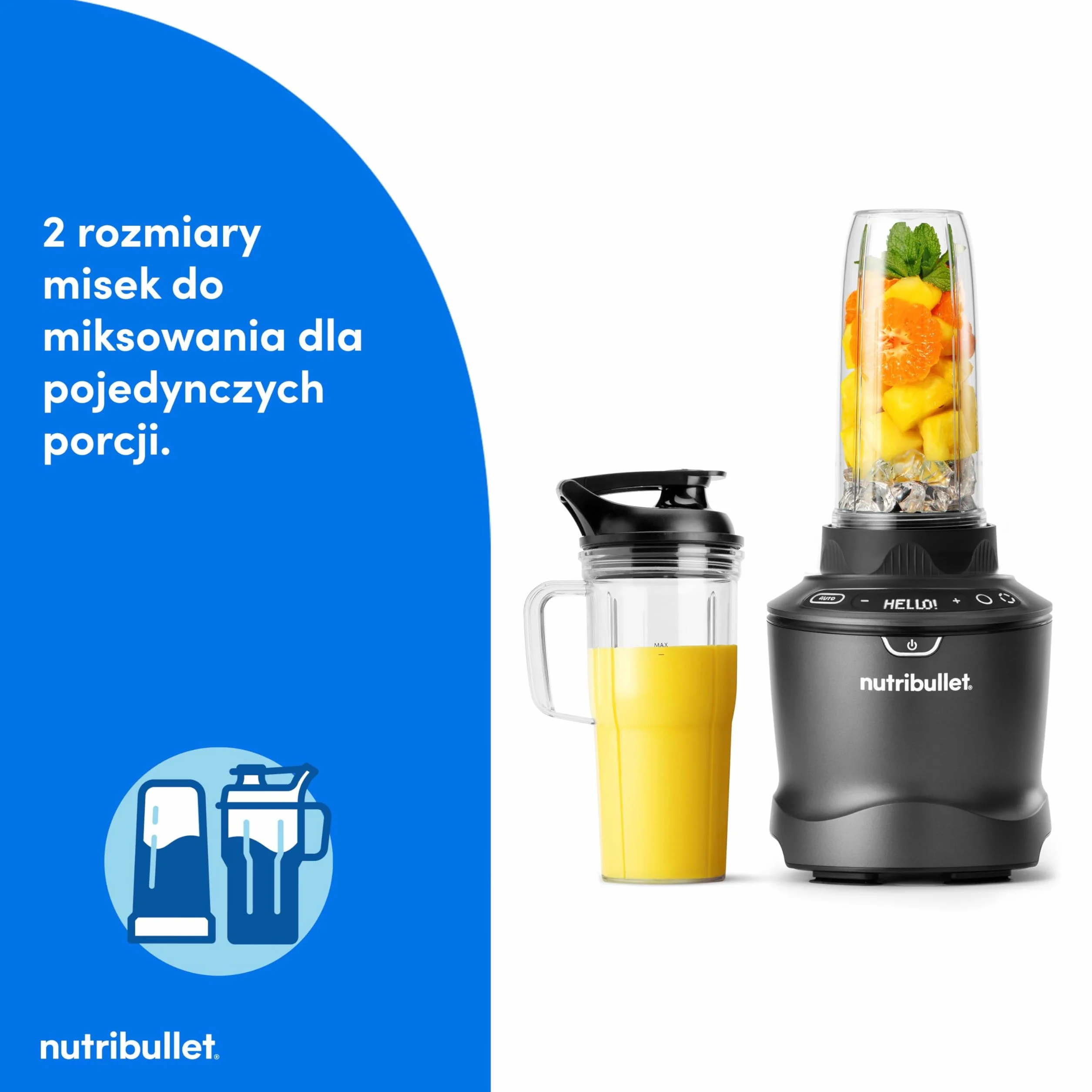 Nutribullet SmartSense Blender Combo NBF550DG z 5 zmiennymi prędkościami, funkcją pulsu, kubek 946 ml i 710 ml z uchwytem, inteligentny cykl automatyczny, pokrywa To-Go, 1500 W, czarny