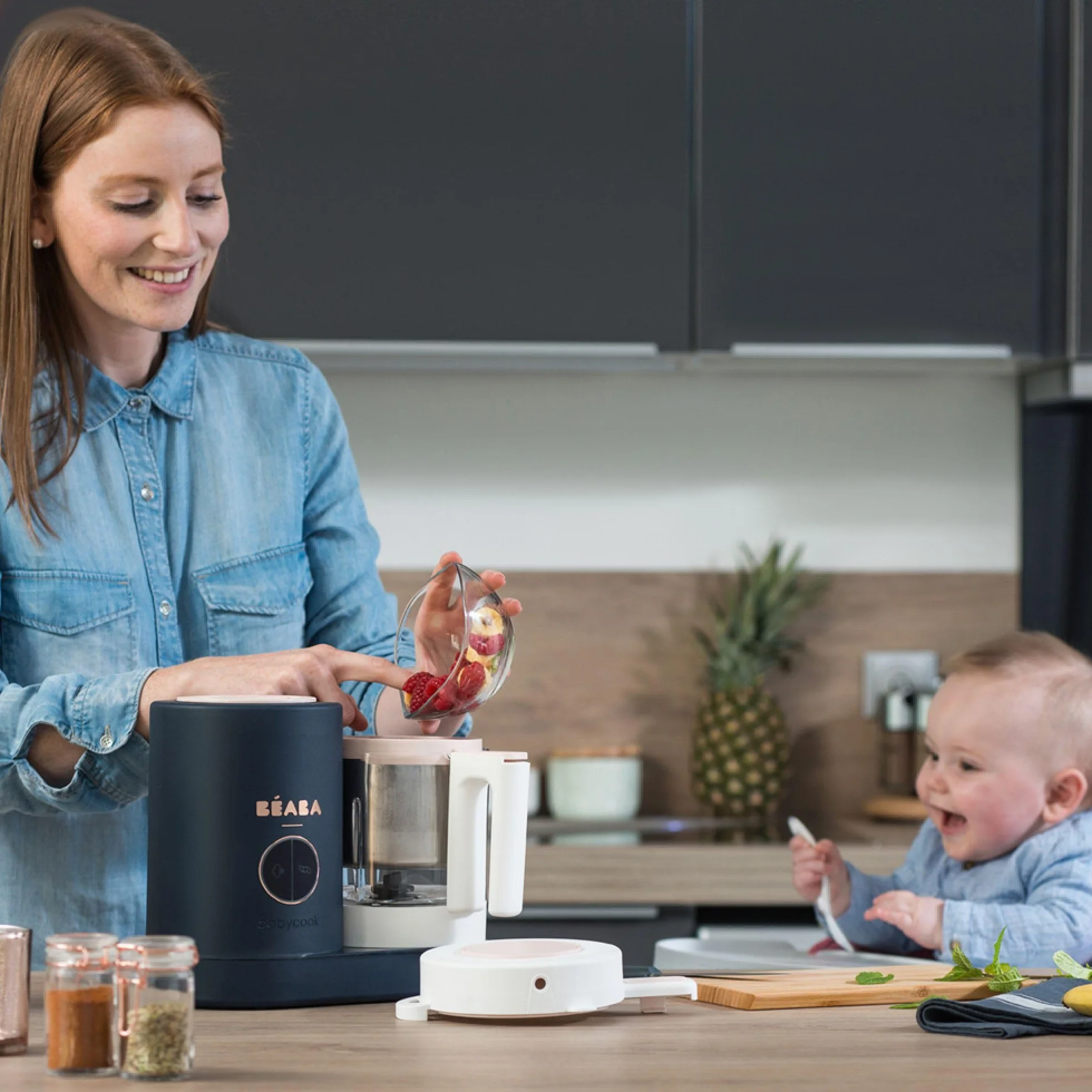 BÉABA, Babycook Neo, mikser parowy 6 w 1, robot dla niemowląt, wyprodukowany we Francji, szklana miska, zbiornik ze stali nierdzewnej, duża pojemność, dywersyfikacja żywności, małe słoiki dla dzieci,