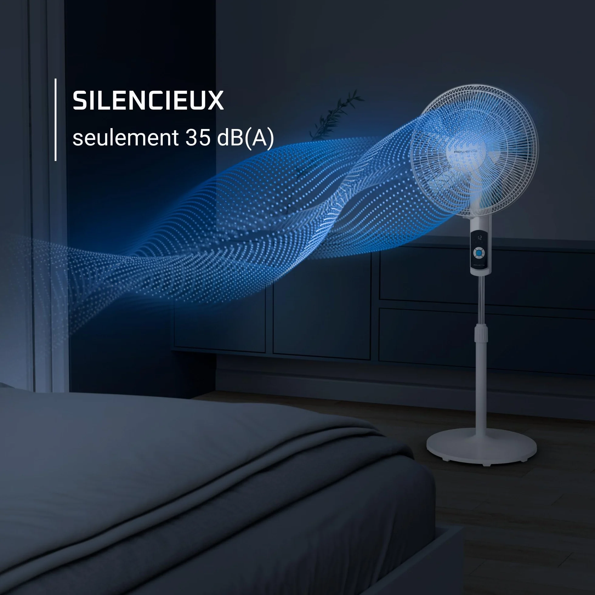 Rowenta Turbo Silence VU5650F0 wentylator stojący, 35 dB, 12 prędkości, cyfrowy wyświetlacz LED, pilot, biały