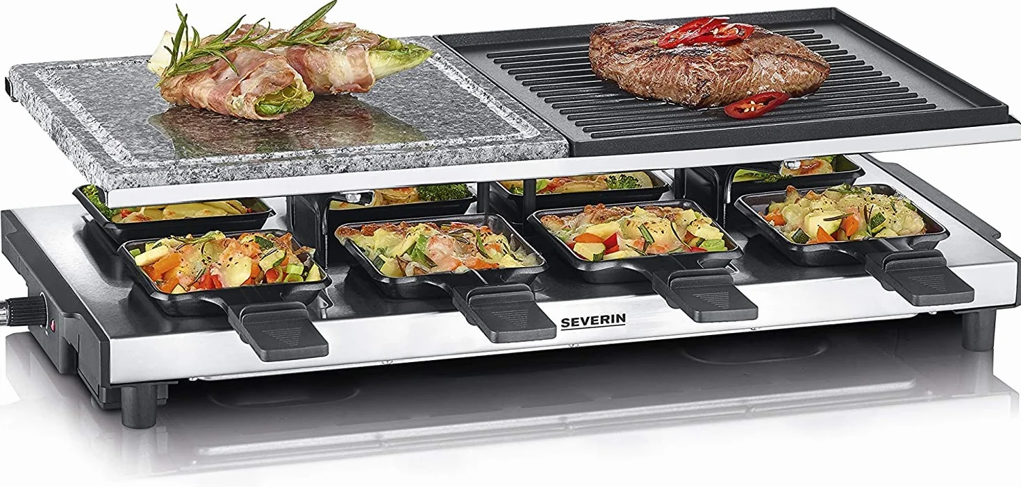 Severin 2373 RG Grill do Raclette z Naturalnym Kamieniem Grillowym, Stal Szlachetna, 1500 W, Czarny