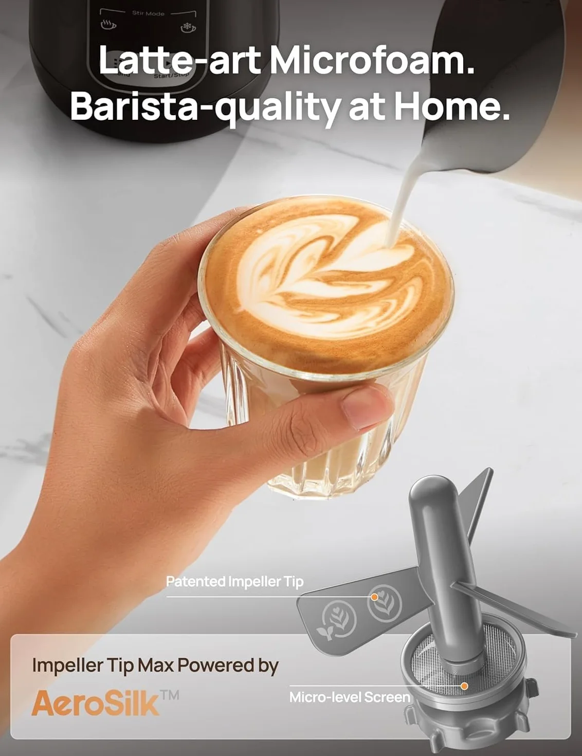 Dreo Spieniacz do mleka, elektryczny spieniacz 8 w 1, do kawy Latte Art, 270 ml, gorąca i zimna pianka, automatyczny podgrzewacz do mleka mlecznego i niemlecznego z diodami LED, łatwy do czyszczenia,