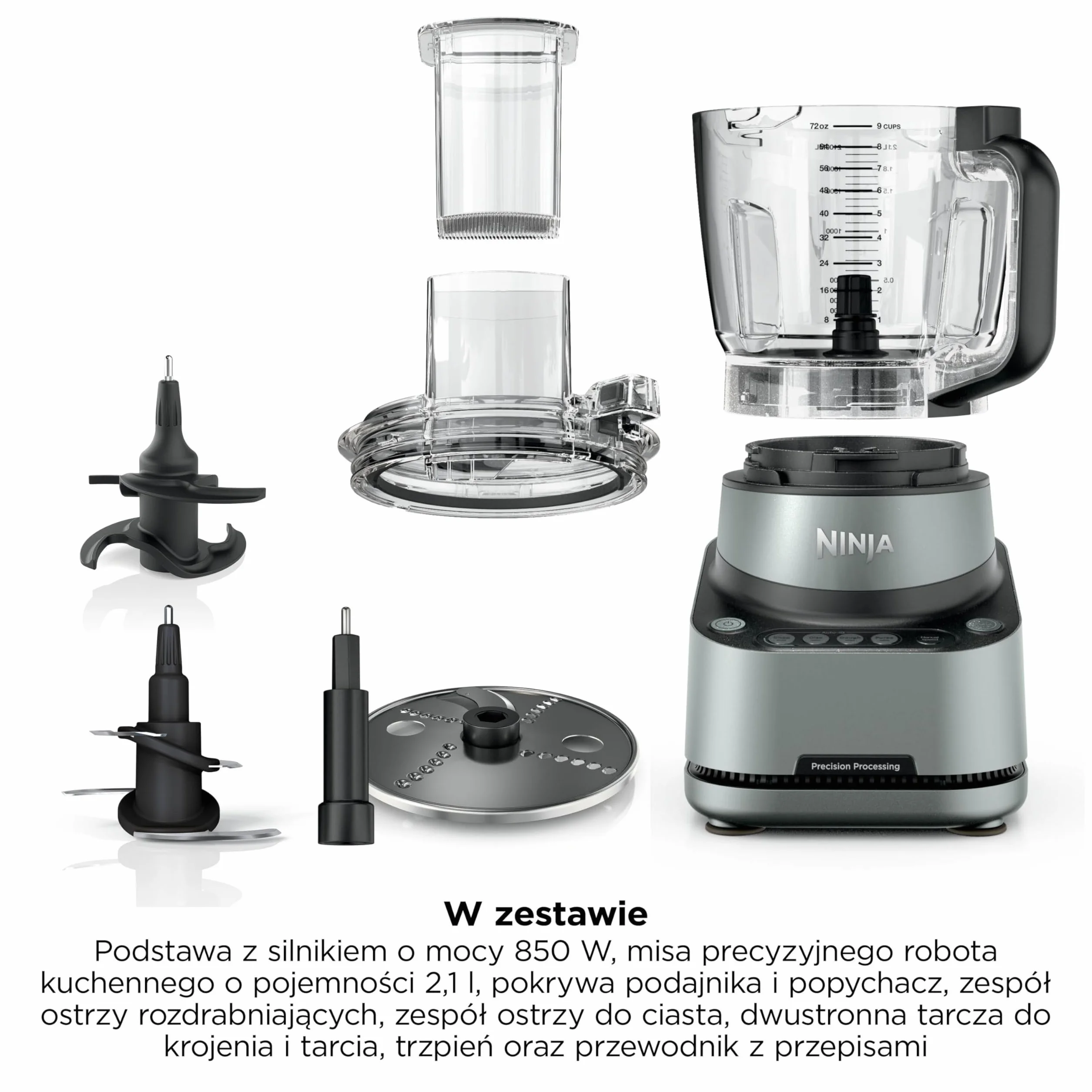 Ninja PrecisionPro robot kuchenny 2,1 l, 4 automatyczne ustawienia wstępne i ręczne ustawienia, przygotuj ciasto na pizzę i chleb, kroi warzywa i inne części nadające się do mycia w zmywarce, czarny