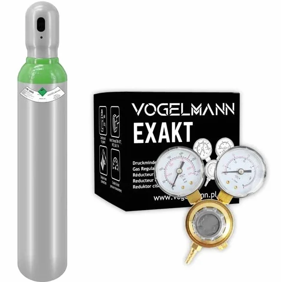 Butla gazowa z argonem CO2 8 l 1,5 m3 z regulatorem Exakt Vogelmann, butla gazowa do spawania, regulator spawania gazowego