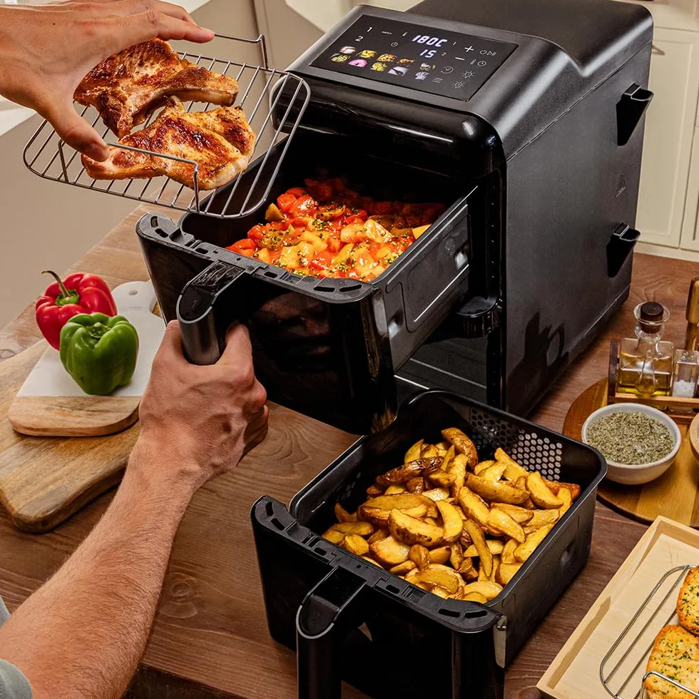 Cecotec Bezolejowa frytkownica powietrzna - Air Fryer 12L Cecofry DuoLevel 12000 Window. 2900W, 2 zbiorniki 6L, synchronizacja, 10 menu, temperatura 40-200ºC, górne okno, kolorowy panel dotykowy