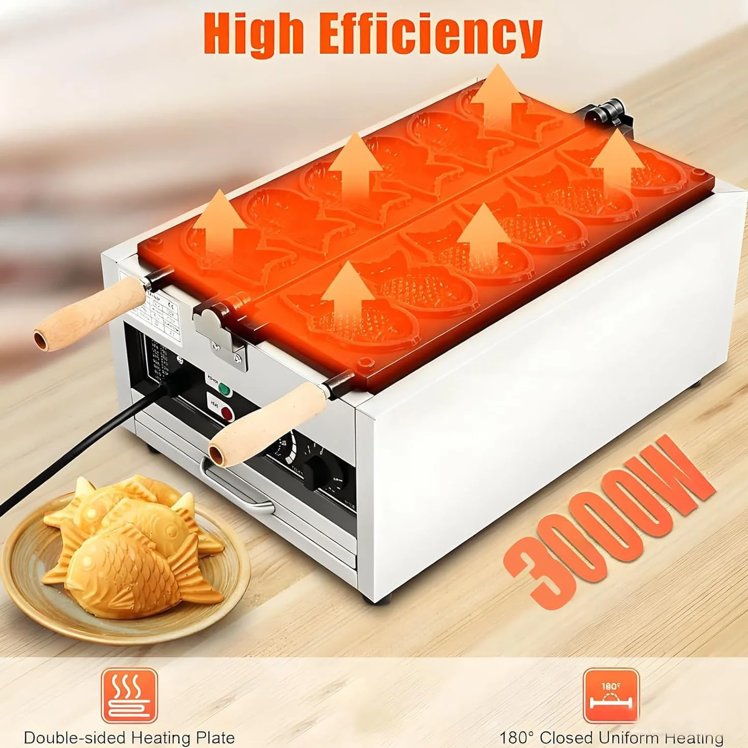 Komercyjna Gofrownica Taiyaki Stal Nierdzewna 3000W