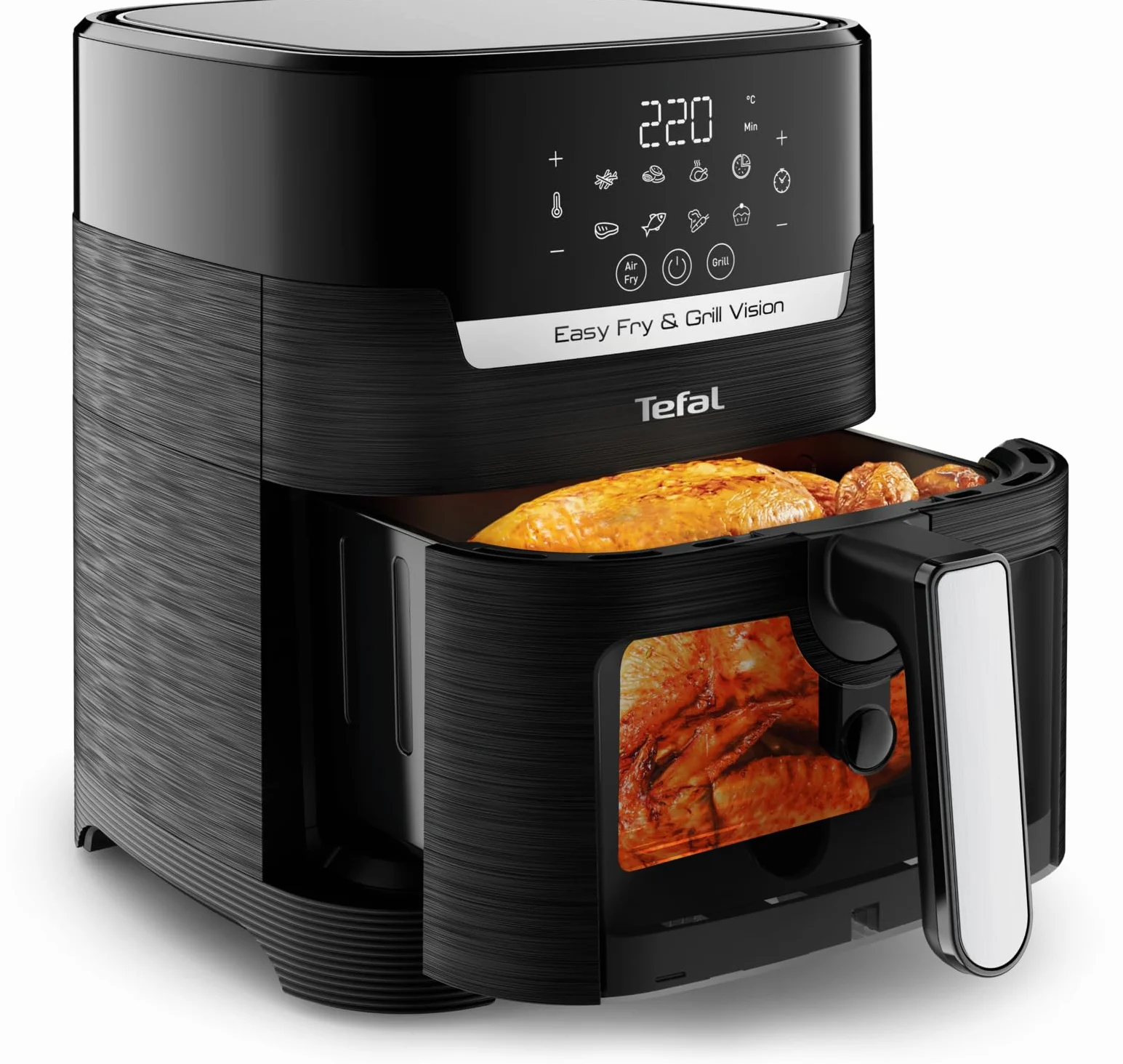TEFAL EY5068 Easy Fry&Grill Vision Frytkownica beztłuszczowa na gorące powietrze, 4,2 l, grill, technologia Extra Crisp, energooszczędna, ekran dotykowy, 8 programów automatycznych, aplikacja, czarny
