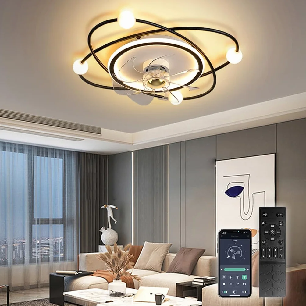 Nowoczesny wentylator sufitowy z oświetleniem, 58 cm ściemnialne światło sufitowe LED z wentylatorem, 42W Timer Wentylator sufitowy z lampą do salonu Sypialnia jadalnia(Czarny)