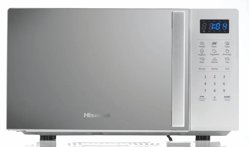 Hisense H20MOMS4HG Piekarnik Kuchenka mikrofalowa ze sterowaniem Elektronicznym, Pojemność 20 l, moc 700 WattGrill Moc 800 Watt, Wyświetlacz Led Sterowanie Dotykowe, Funkcja Grill, Srebrny Kolor