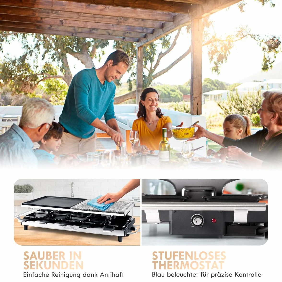 ProfiCook skrobak do grilla 2 w 1, 1700 W, płyta kamienna i grillowa, powłoka nieprzywierająca, stal nierdzewna, PC-RG 1144