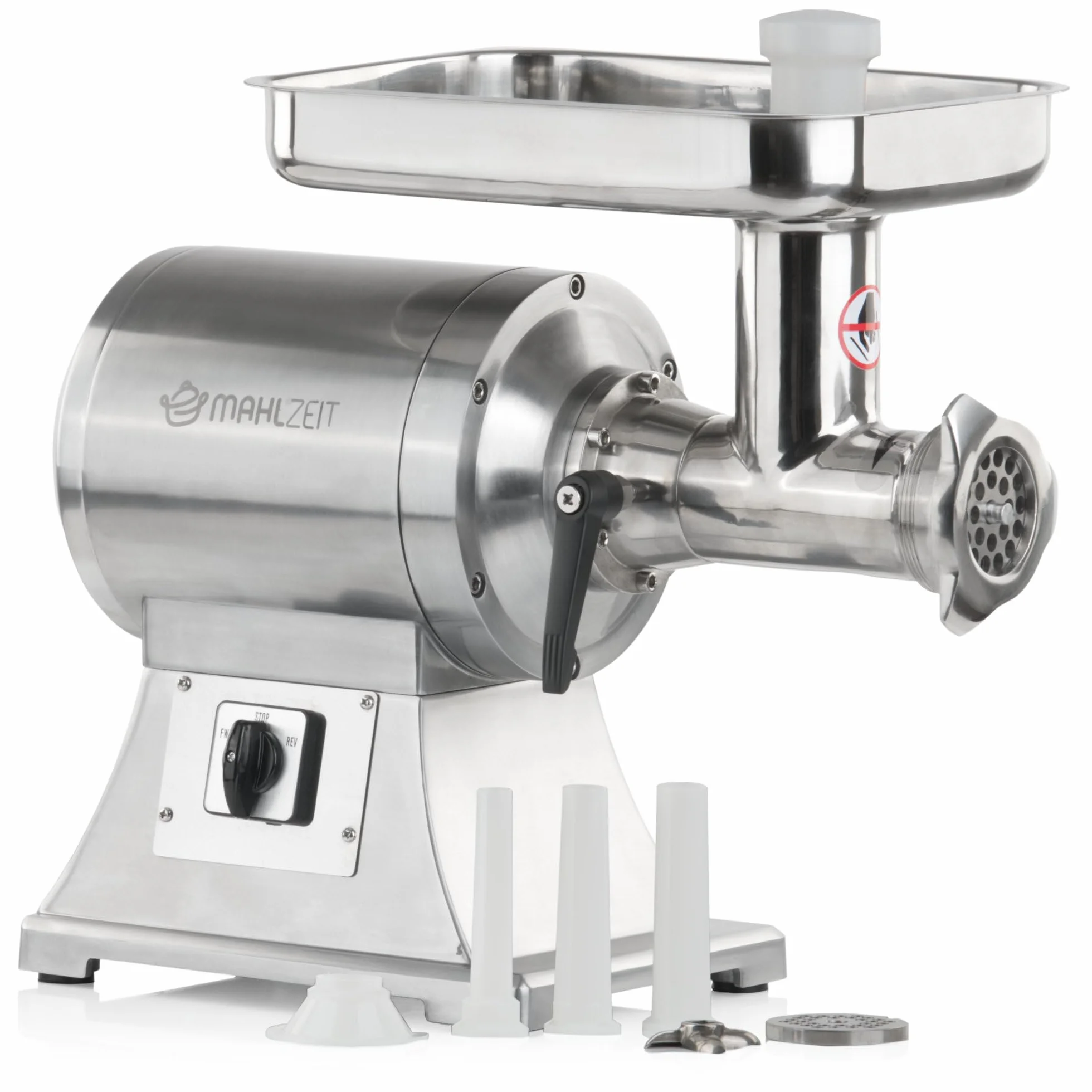Mahlzeit Elektryczna maszynka do mielenia mięsa ze stali nierdzewnej, srebrna, 450 W - 75 kg/h | Maszyna do mielenia mięsa z wypełniaczem do kiełbasy Cutter