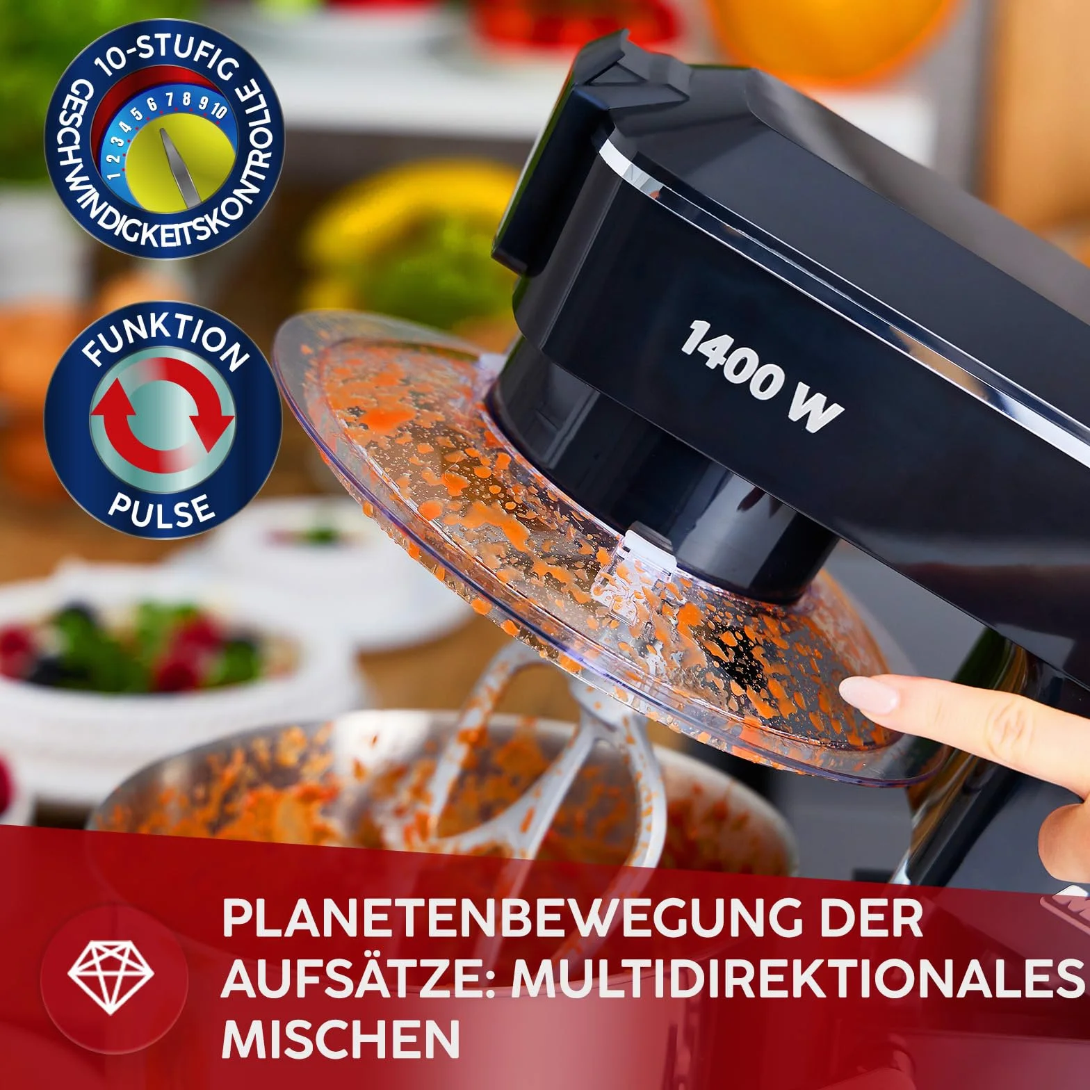 MPM Planetarna Maszyna Kuchenne MRK-24 – Wielofunkcyjny Mikser Kuchenny 4,5 l – Wszechstronne Urządzenie Kuchenne 1400 W – Dwie Misy – W zestawie Maszynka do Mięsa i Blender