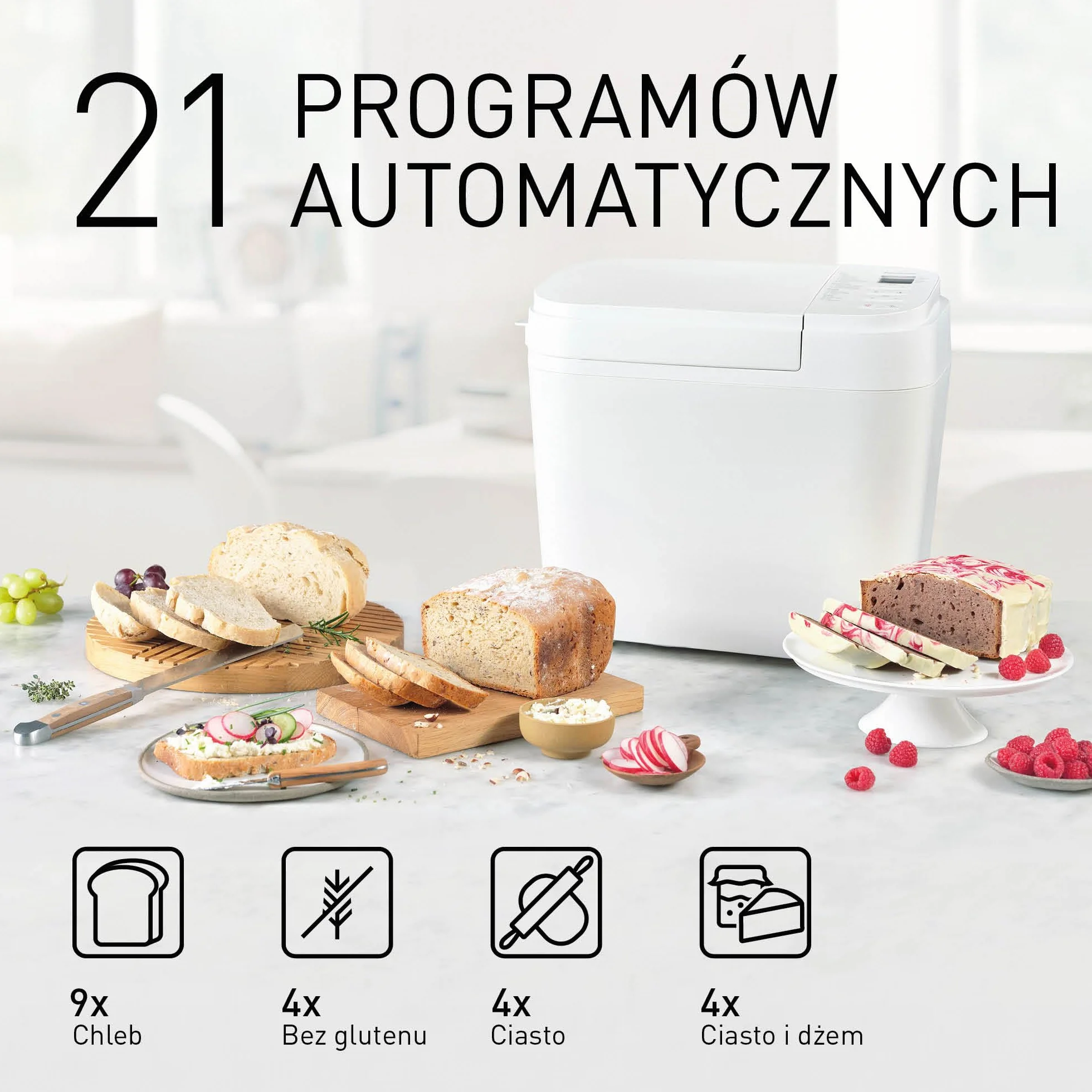 Panasonic SD-B2510WXE Wypiekacz do chleba 21 programów podwójny czujnik temperatury timer 4 programy bezglutenowe biały