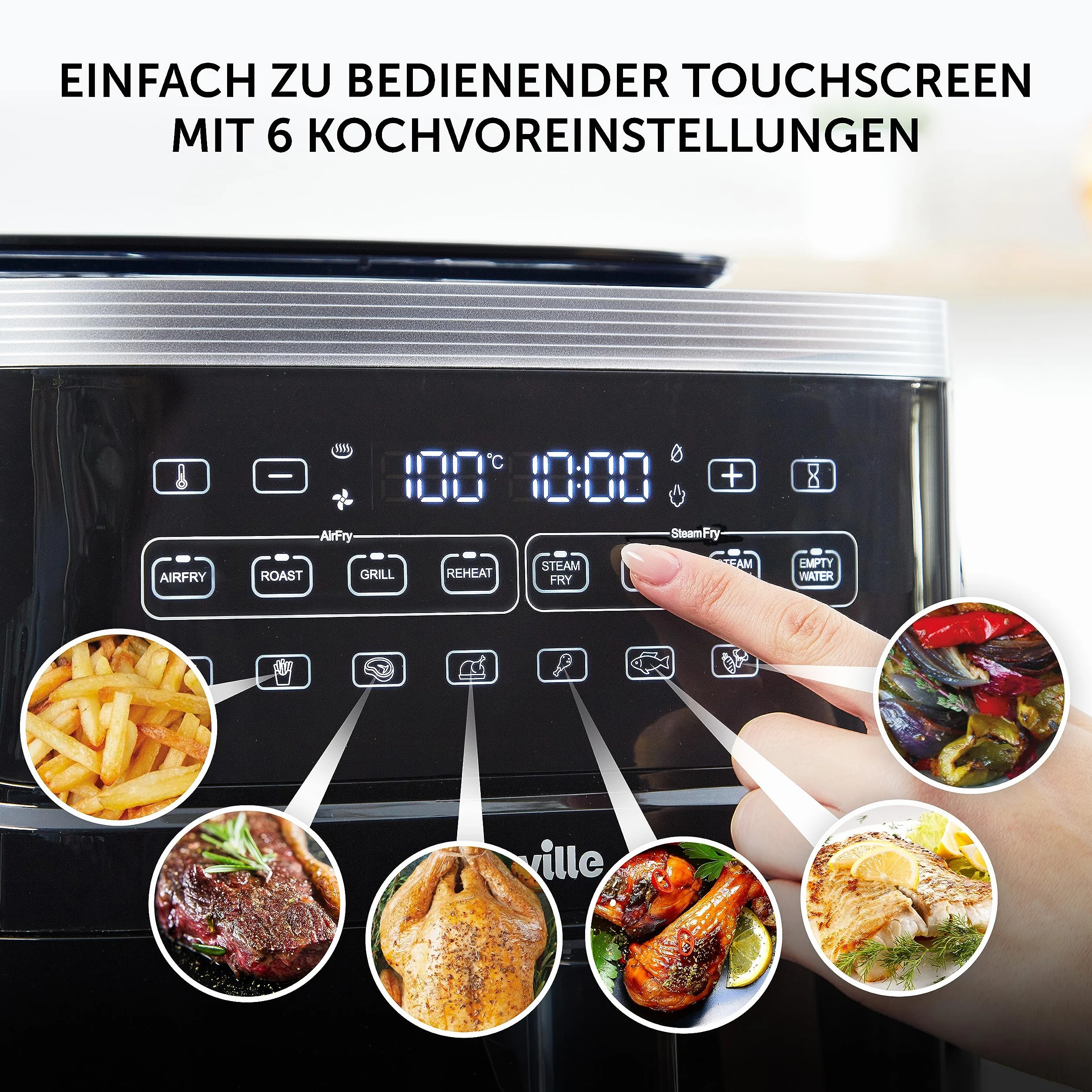 Breville Halo Frytkownica bez oleju parowego, cyfrowa frytkownica bezolejowa, 7 l z technologią SteamFry 1700 W, czarna [VDF133X], wtyczka UE