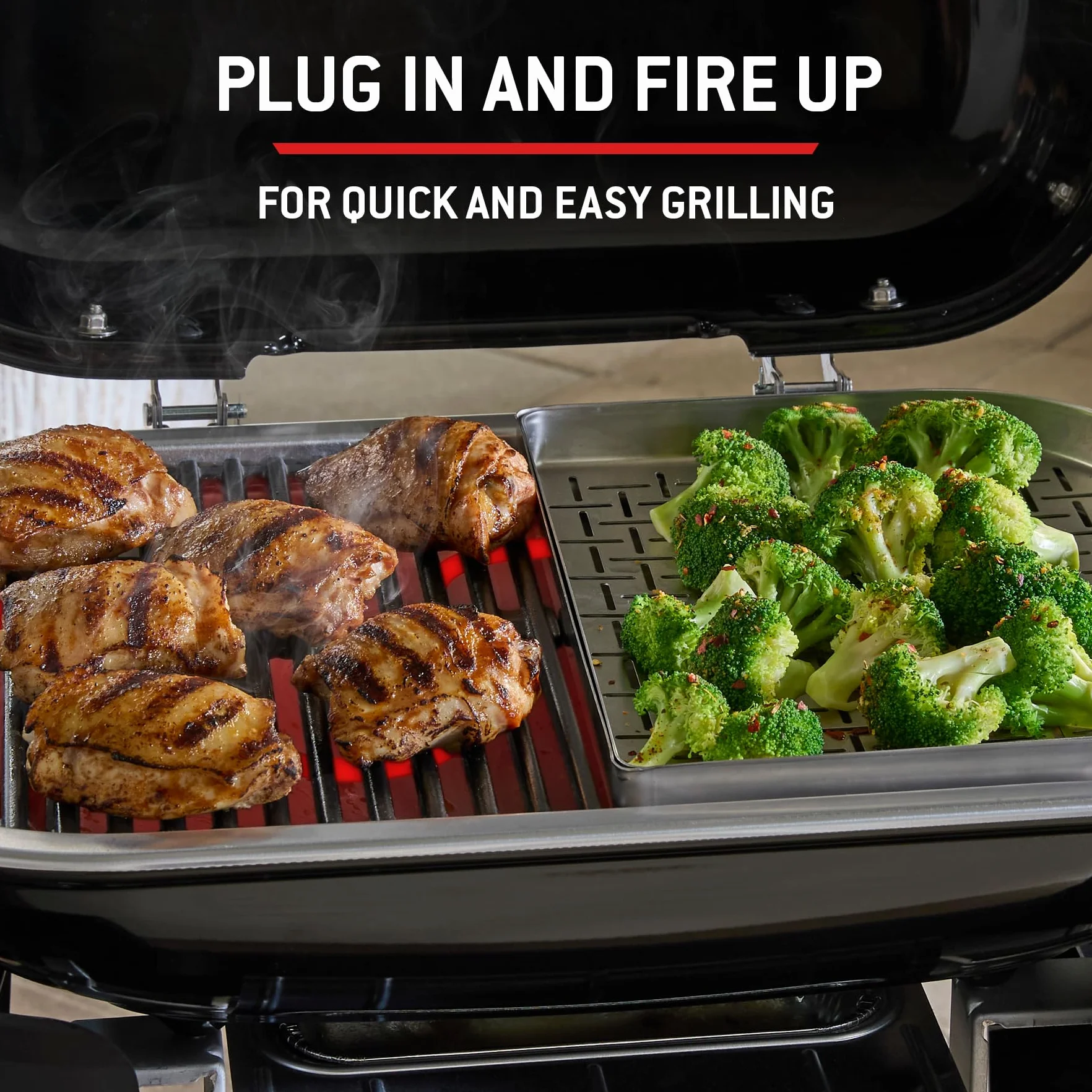 Weber Lumin Compact Przenośny Kompaktowy Grill Elektryczny, do 315 °C, z Termometrem w Pokrywie, Ruszty z Emaliowanego Żeliwa, Powierzchnia Grillowania 43 X 32 cm, Czarny (1502044)