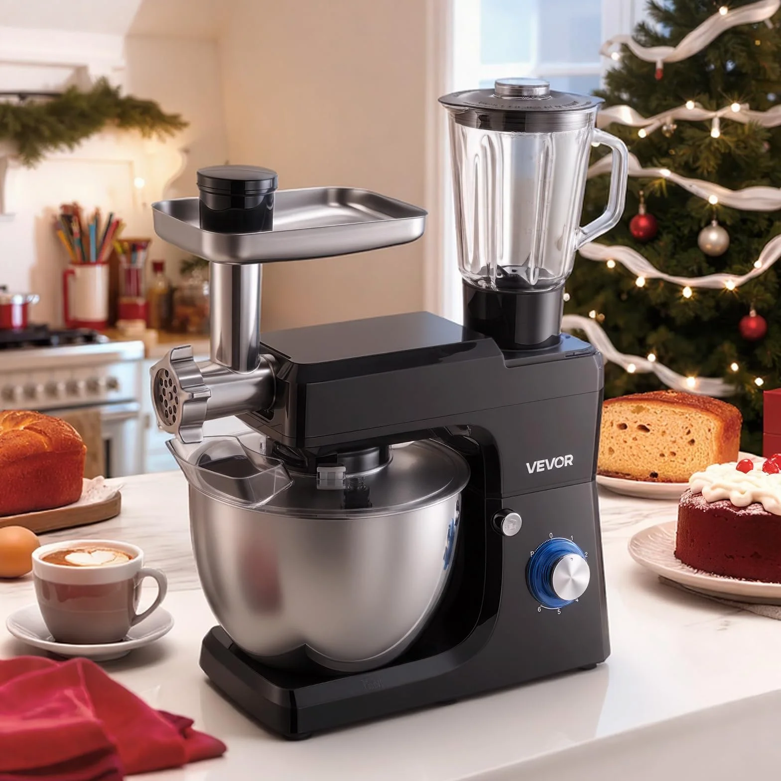 VEVOR Wielofunkcyjny robot kuchenny 1500 W, miska ze stali nierdzewnej 7,8 l, mikser do ciasta 6 prędkości