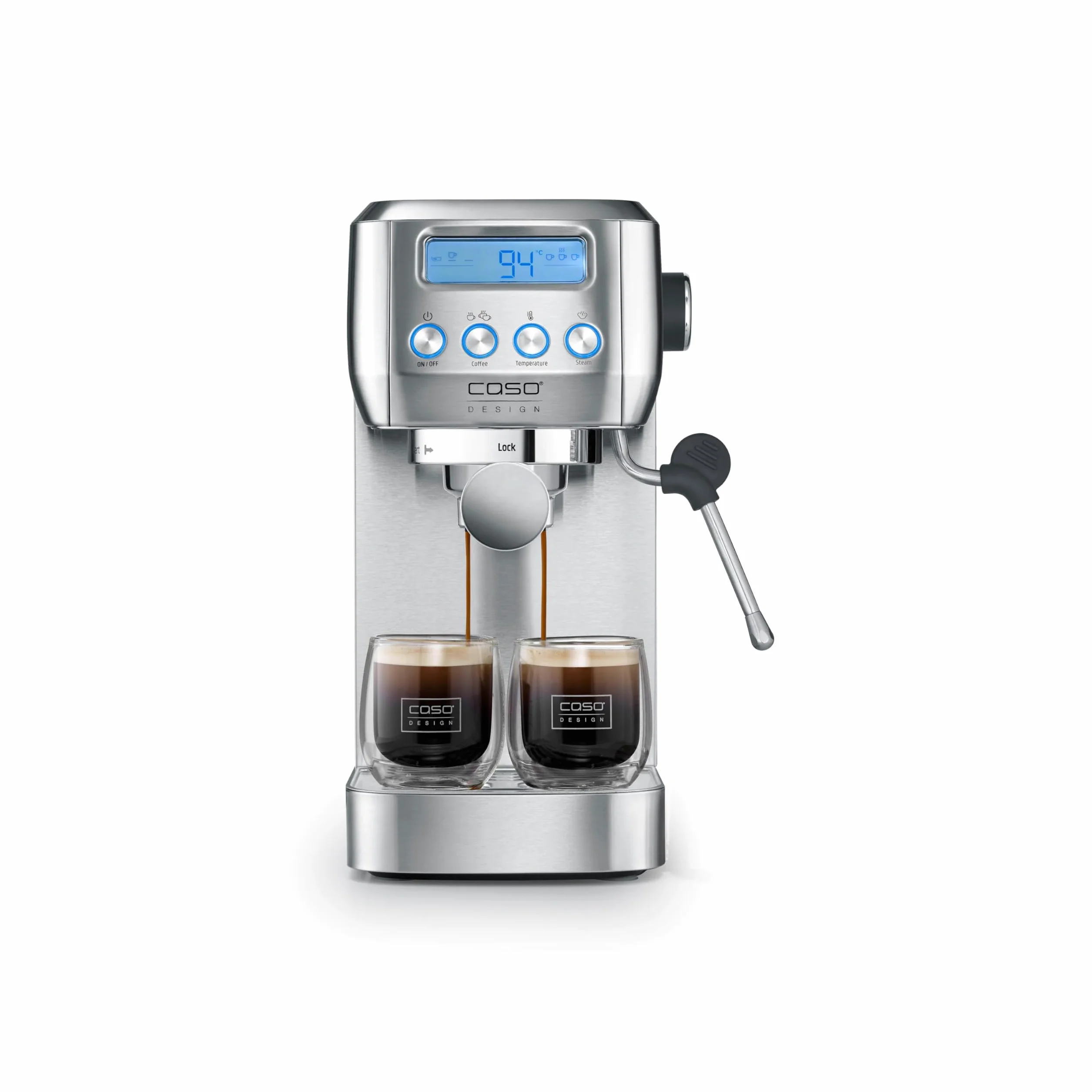 CASO EspressoGourmet Crema – ekspres do kawy z sitkiem, spieniaczem do mleka, espresso, cappuccino, sitko ze stali nierdzewnej, 20 bar, pompa ULKA, ekspres do kawy w proszku, ESE Pads