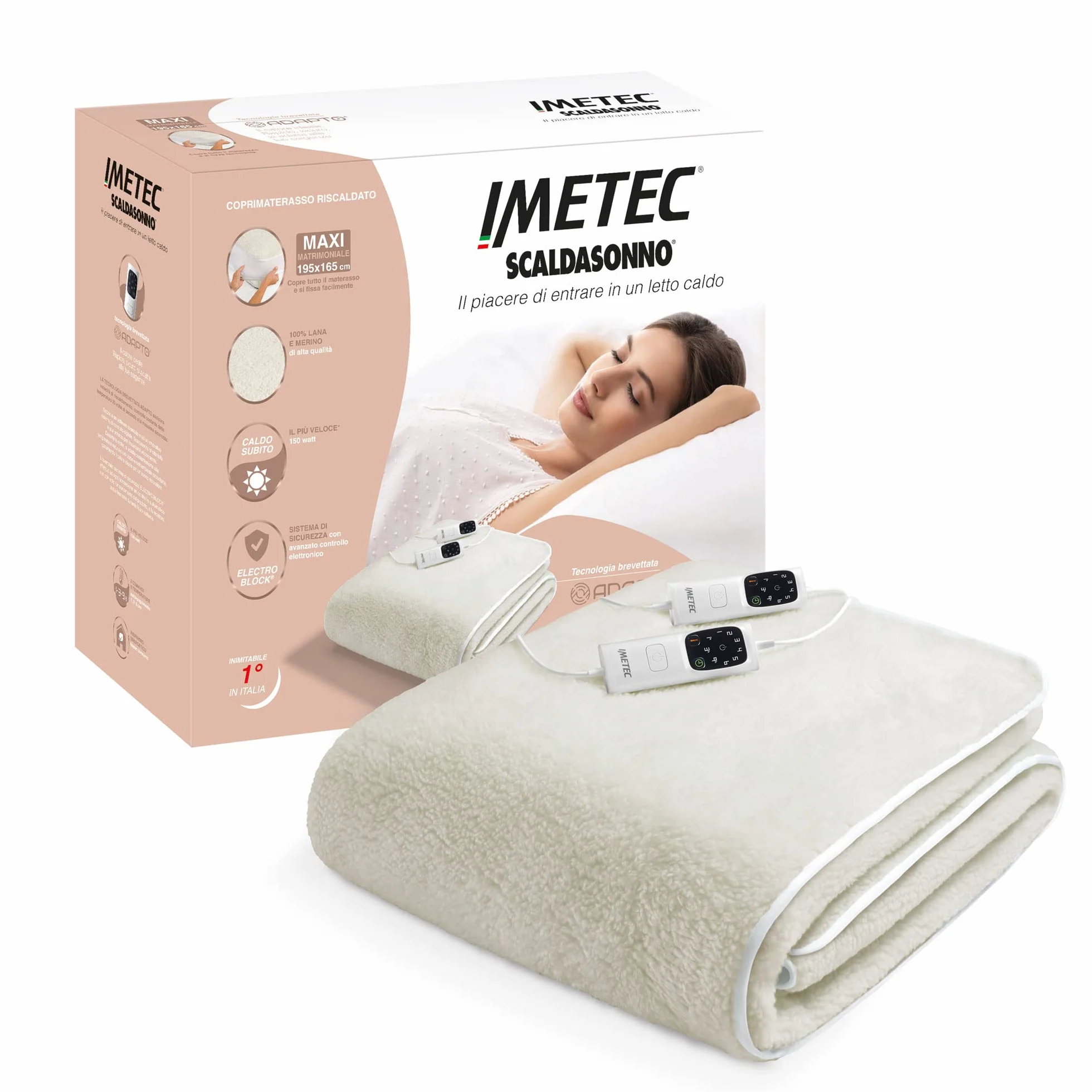 Imetec Scaldasonno koc grzewczy Adapto Maxi 195 x 165 cm 100% wełna merynos 6 temperatur