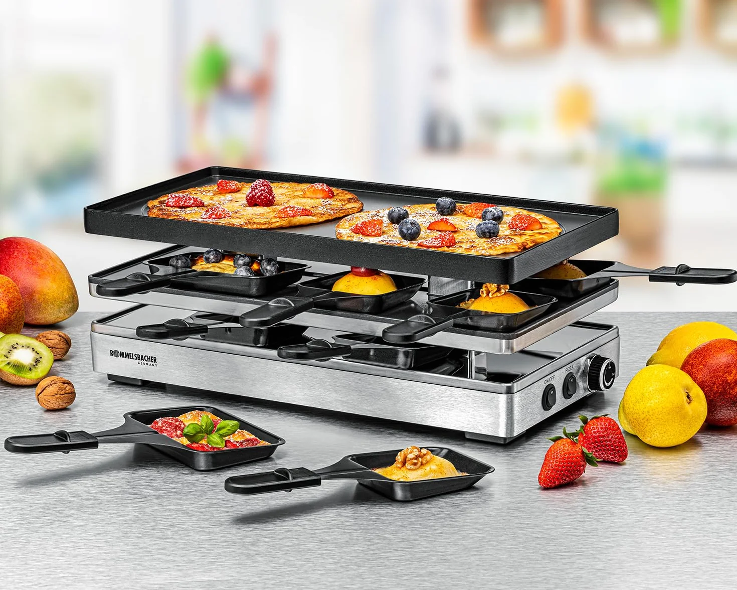 ROMMELSBACHER Pizza Raclette RCP 1800, płyta dwustronna, ceramiczna powłoka nieprzywierająca, kabel 2 m
