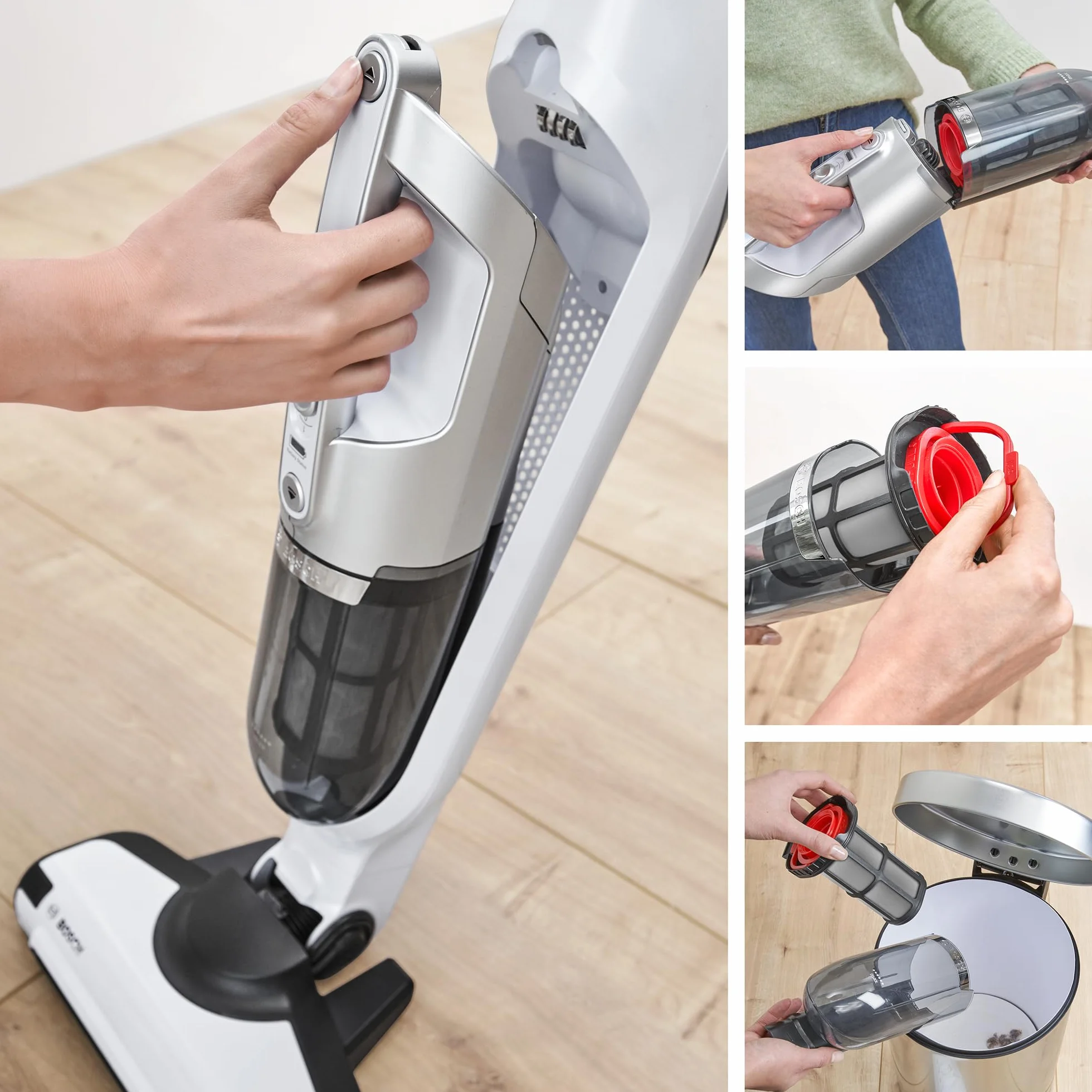 Bosch, Flexxo Gen2 Serie 4, 28 Vmax, 2w1, bezprzewodowy, bezworkowy, odkurzacz ręczny i pionowy, zintegrowane akcesoria, polar white metallic, BBH3ALL28
