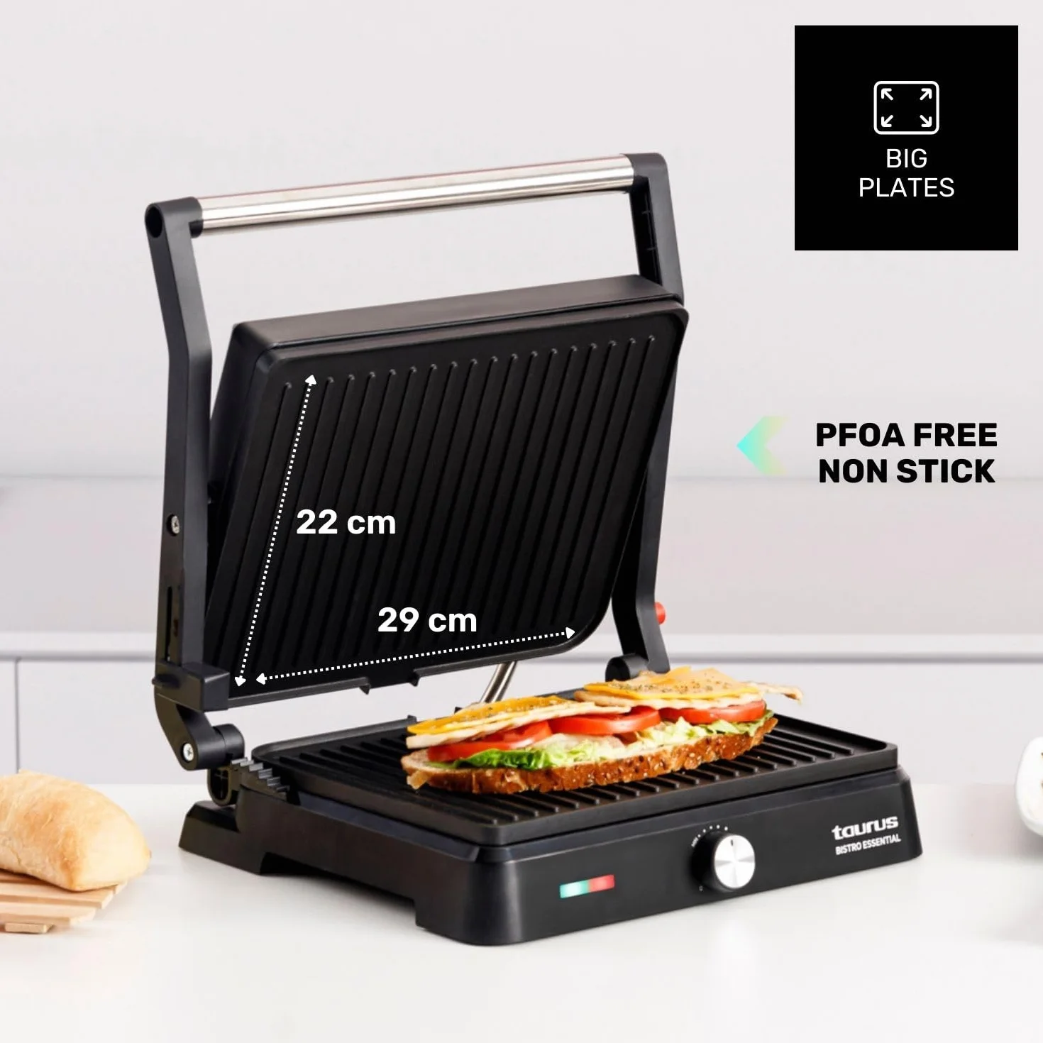 Taurus Grill i żelazko 2 w 1 2600 W Nieprzywierające płyty 29 x 23 cm Regulacja wysokości i przysłony 180°