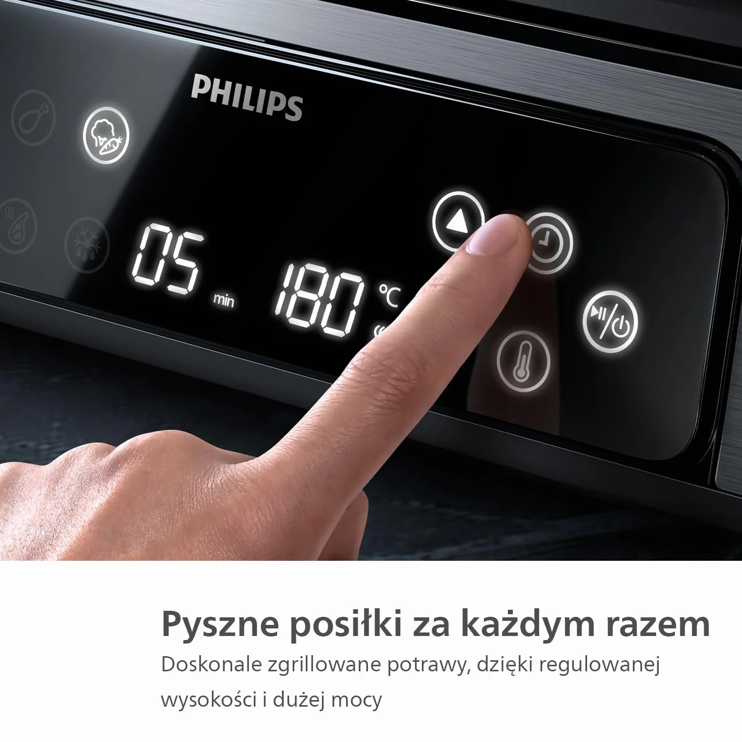 Philips Grill Elektryczny - Sonda Temperatury i 8 Zaprogramowanych Funkcji Grill z Dużą Powierzchnią Grillowania. Cyfrowa Regulacja Temperatury. Łatwy w Czyszczeniu (HD6307/70)
