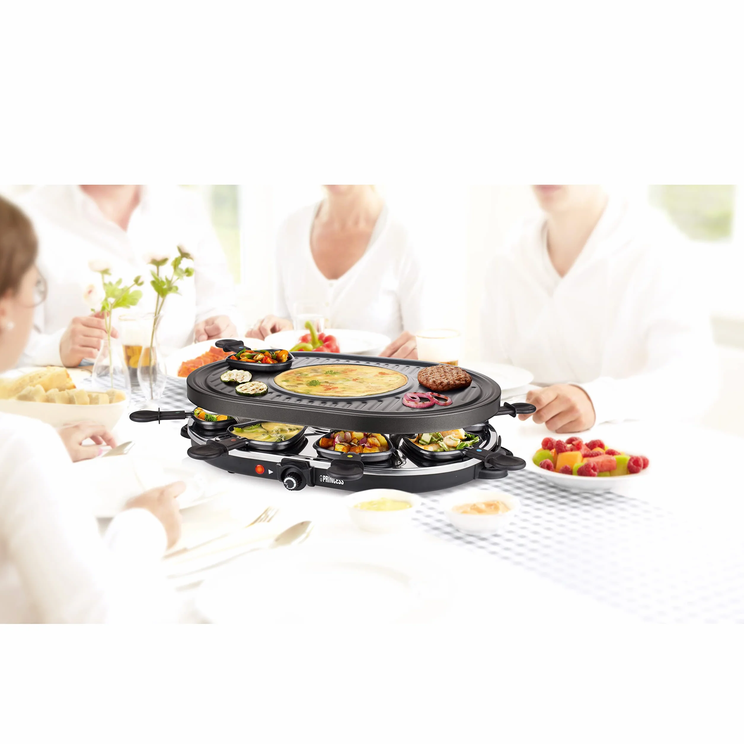 Princess Raclette Grill Owalny 1200 W 42 x 30 cm 8 Patelni Płyta Crépes