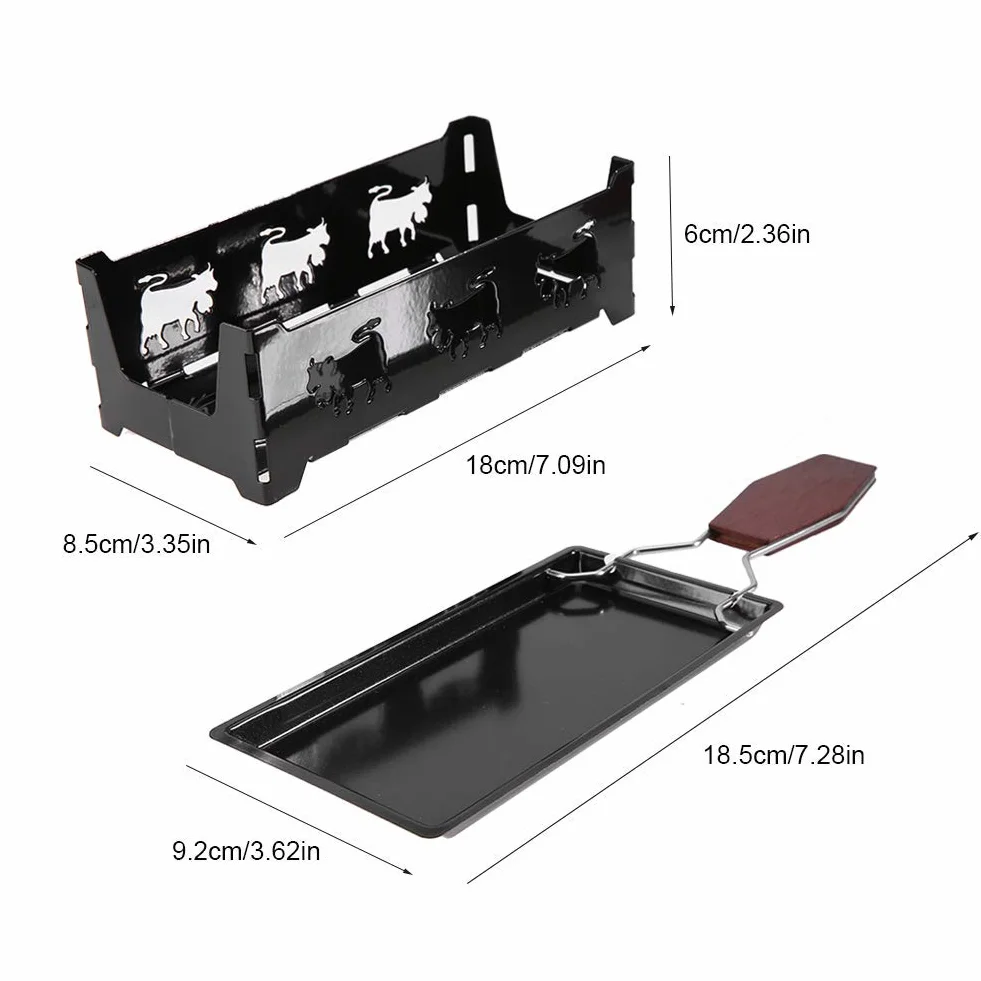 Mini Raclette Składany Tealight Raclette Nieprzywierający Rotaster Blacha do pieczenia Zestaw pieców Ze stali węglowej Domowy grill kuchenny Narzędzie z drewnianą rączką