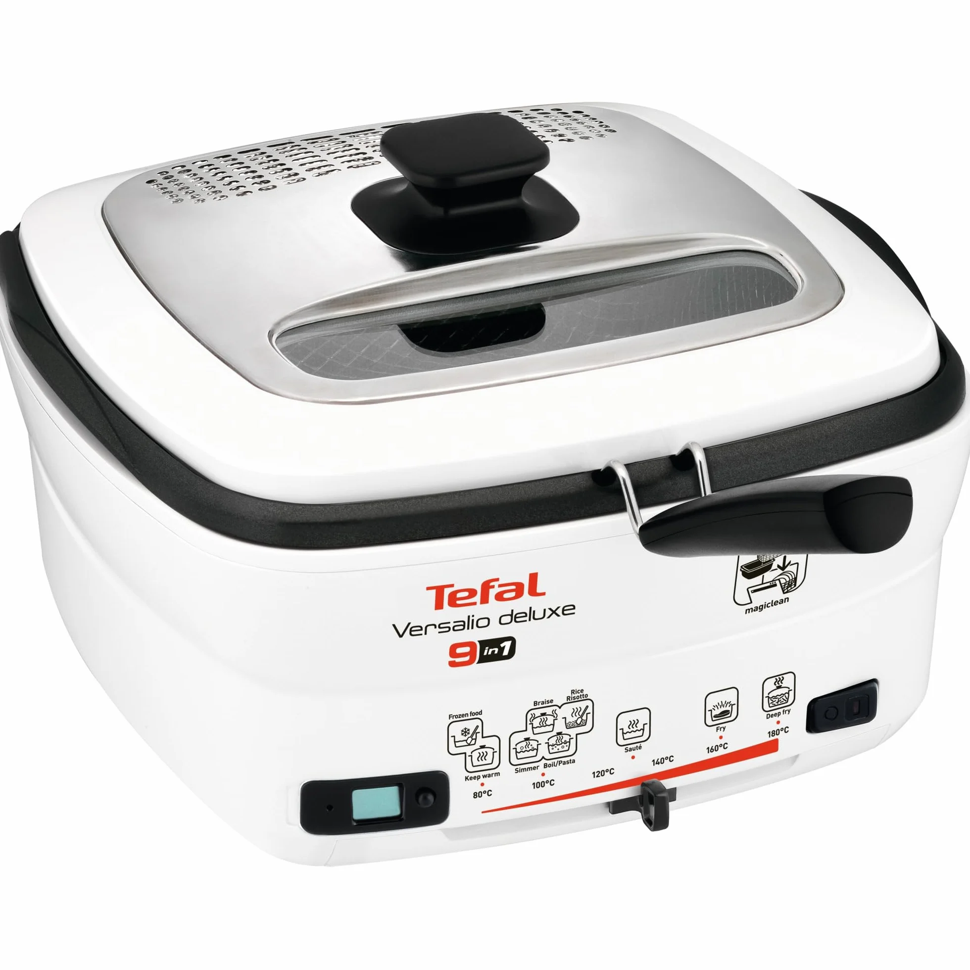 TEFAL FR4950 Multicooker VERSALIO 9 w 1, pokrywa do gotowania z okienkiem, powłoka nieprzywierająca, wskaźnik poziomu oleju, wyjmowany timer, biały