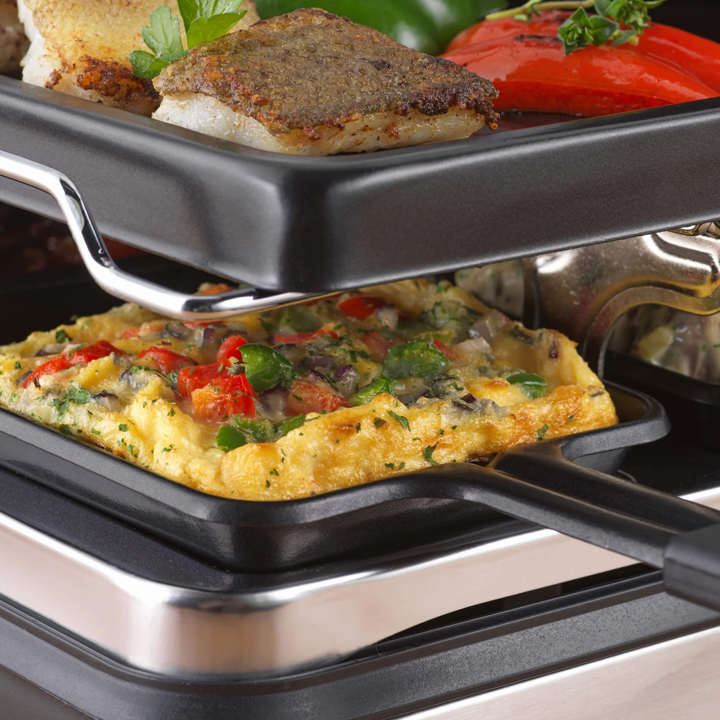 Petra PT4513VDE Elektryczny zestaw raclette i fondue 2 w 1, 1400 W, 1,3 l, 8 patelni